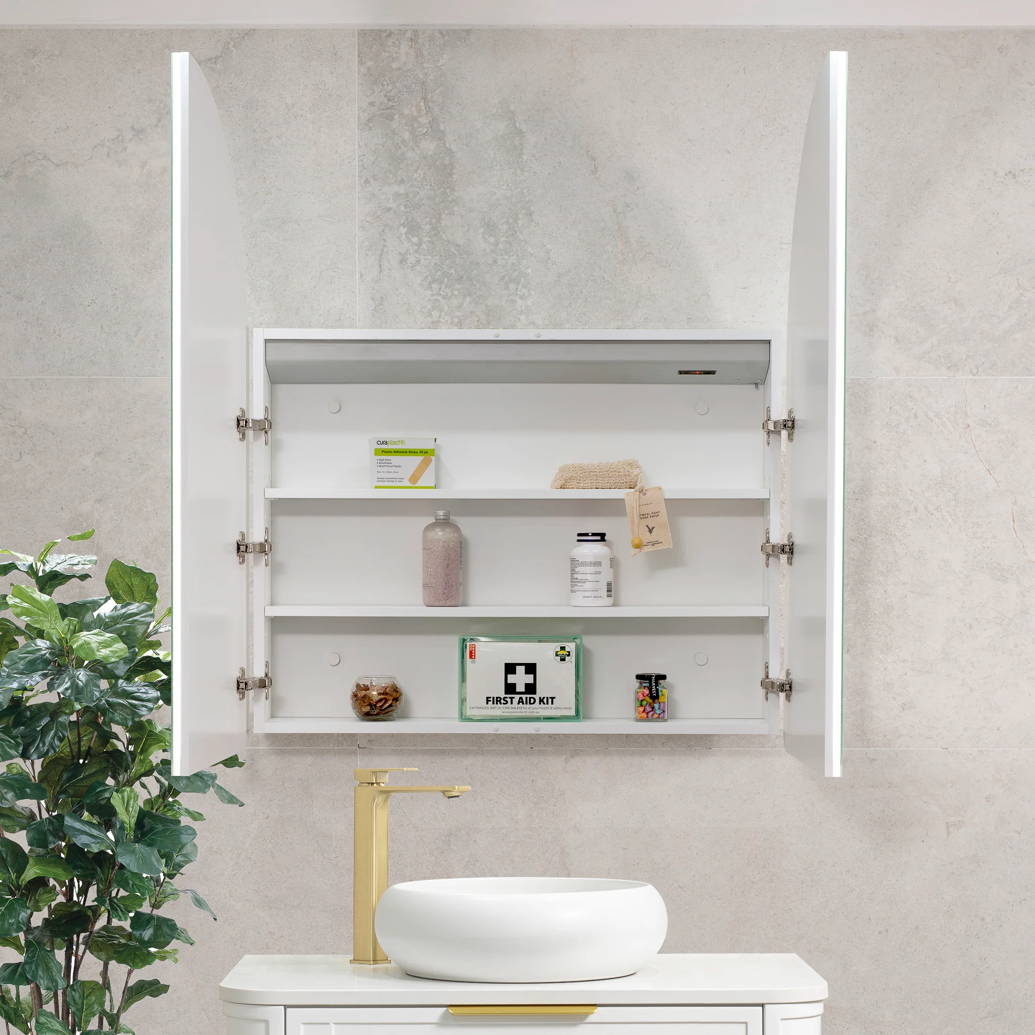Arco Arch 850mm x 1000mm Frontlit LED Mirrored Shaving Cabinet, Matte White - Image 3