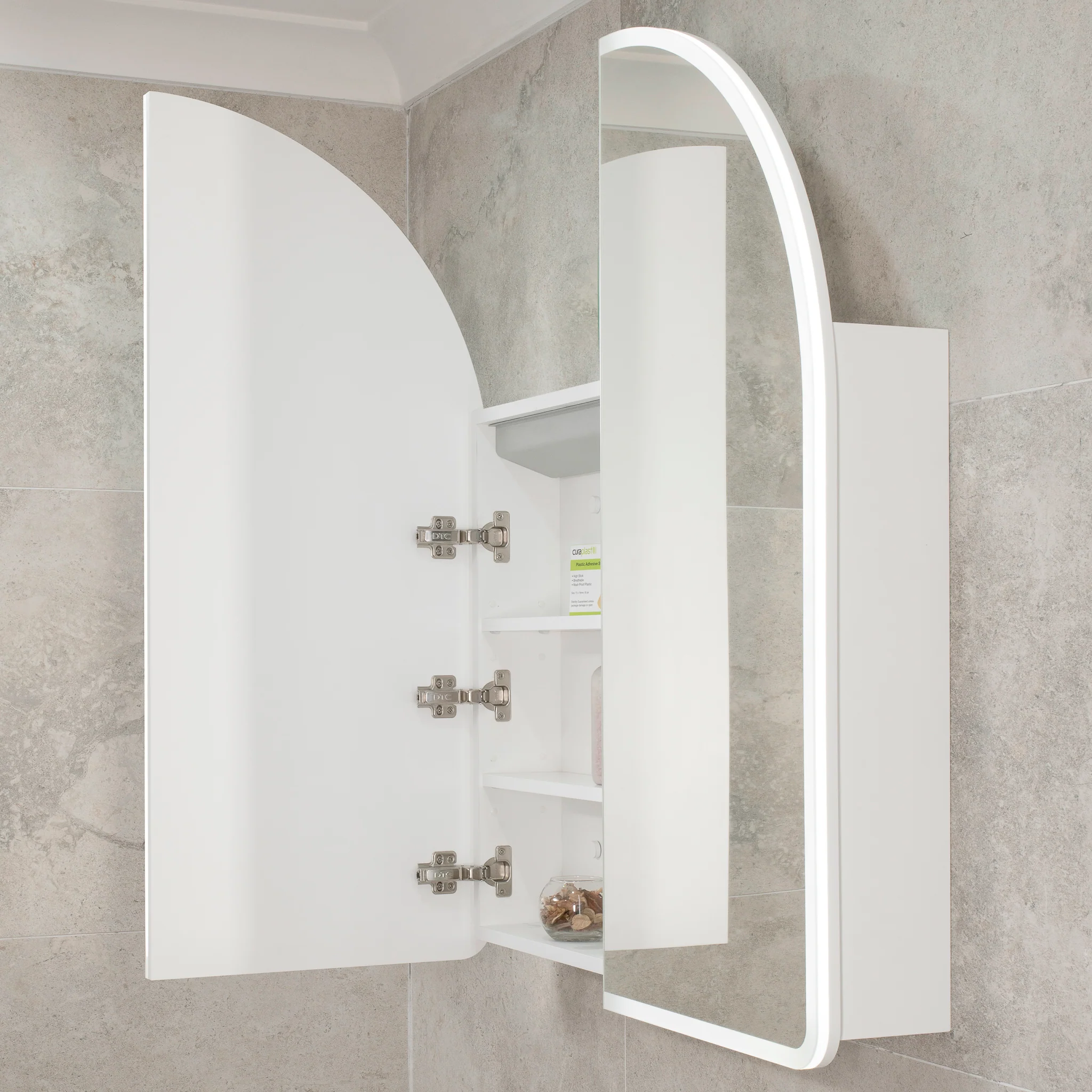 Arco Arch 850mm x 1000mm Frontlit LED Mirrored Shaving Cabinet, Matte White - Image 4