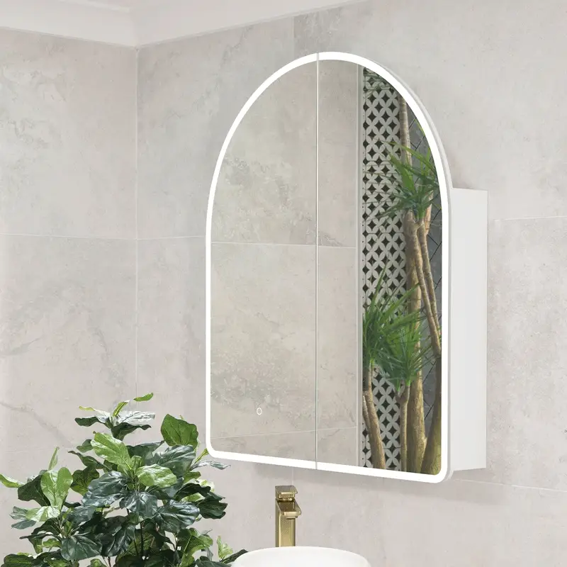 Arco Arch 850mm x 1000mm Frontlit LED Mirrored Shaving Cabinet, Matte White - Image 6