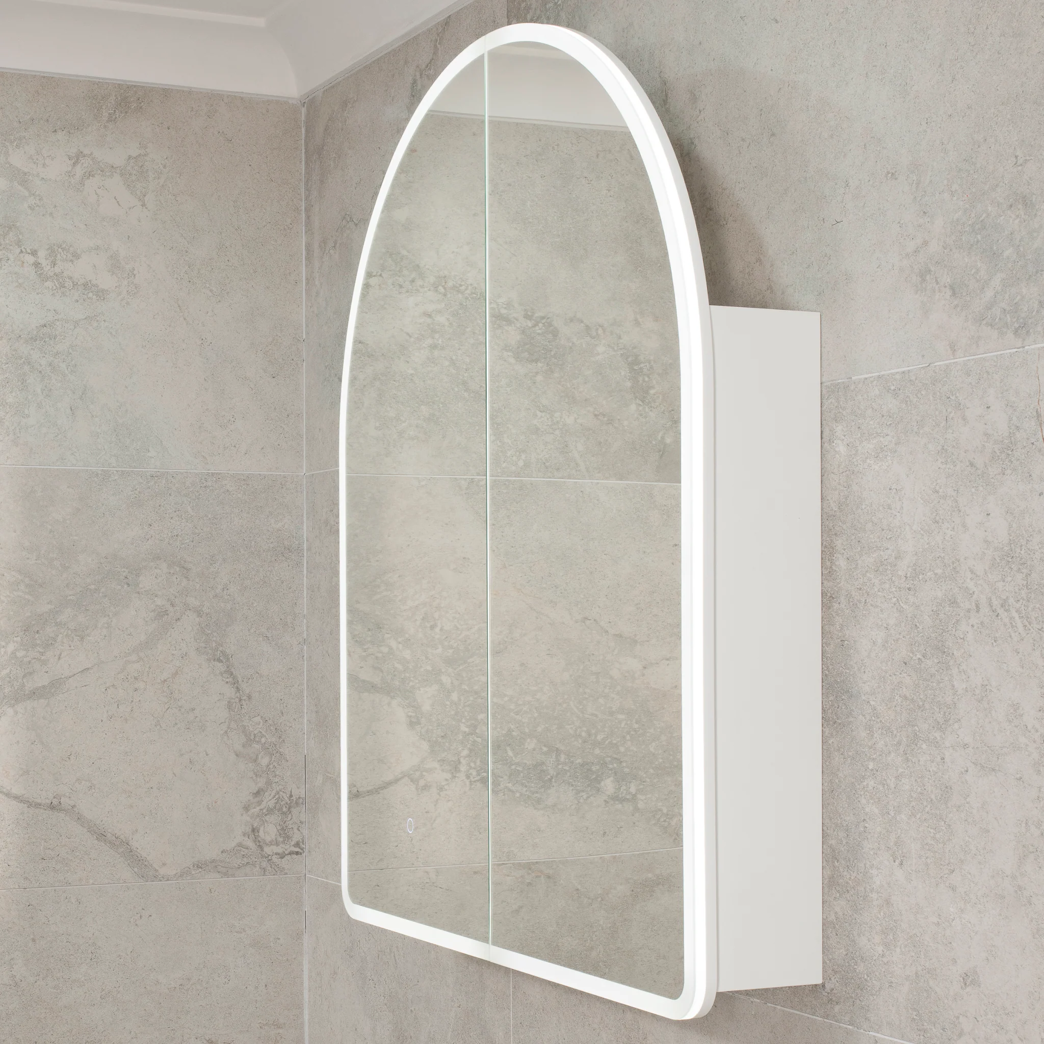 Arco Arch 850mm x 1000mm Frontlit LED Mirrored Shaving Cabinet, Matte White - Image 7
