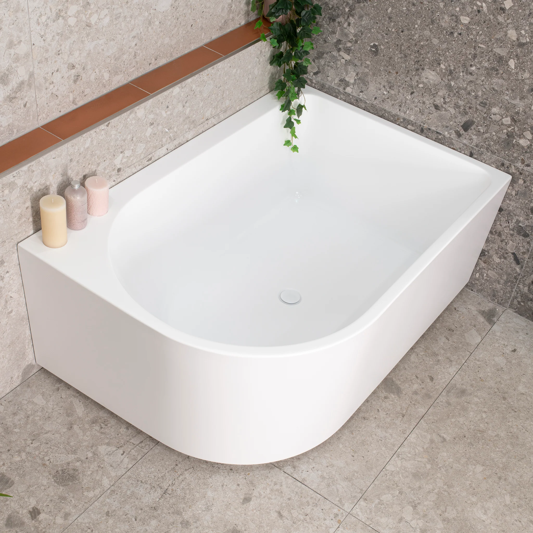 Arco Plus 1400mm Right Corner Freestanding Bath, Matte White - Image 4