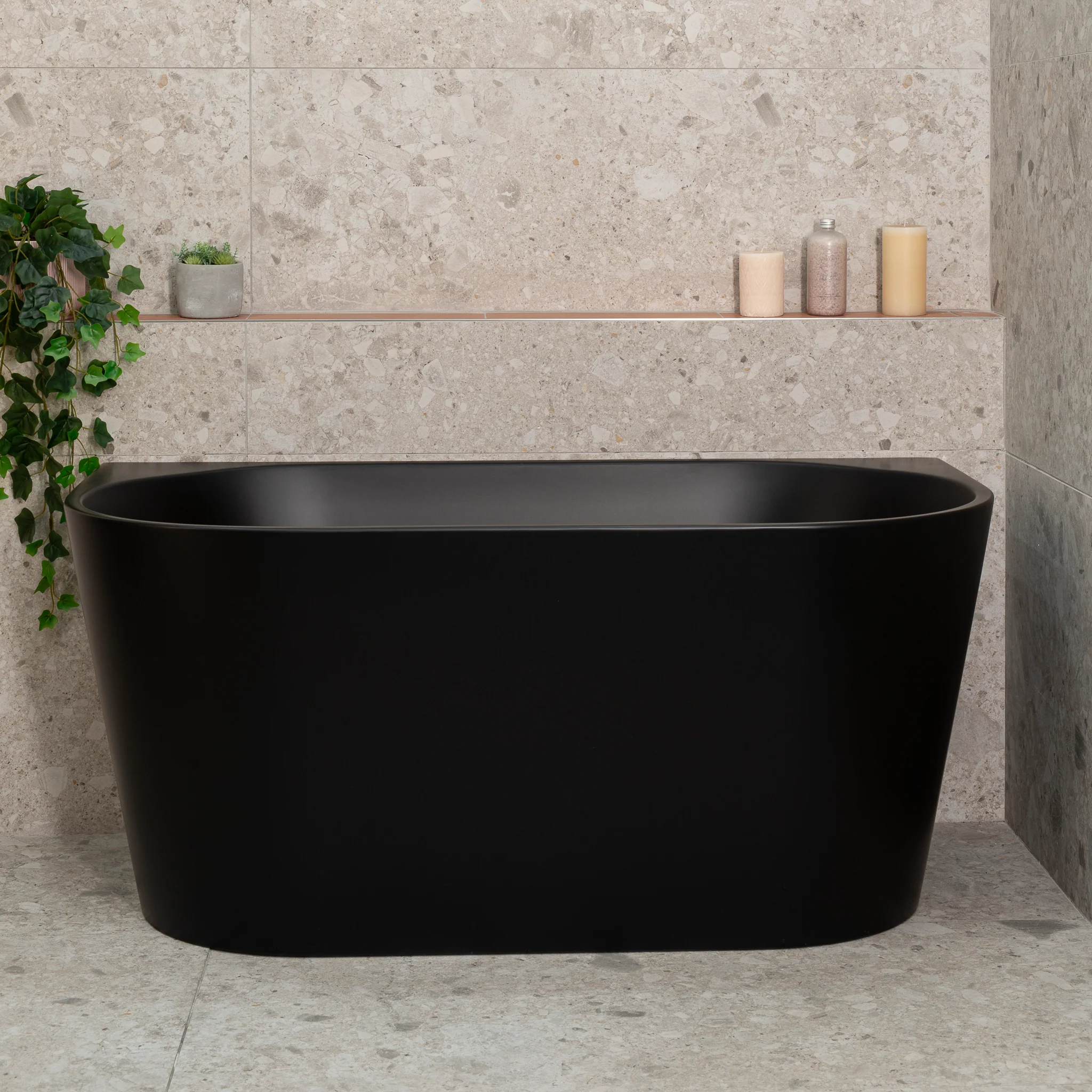 Avalon 1300mm Back to Wall Freestanding Bath, Matte Black - Image 2