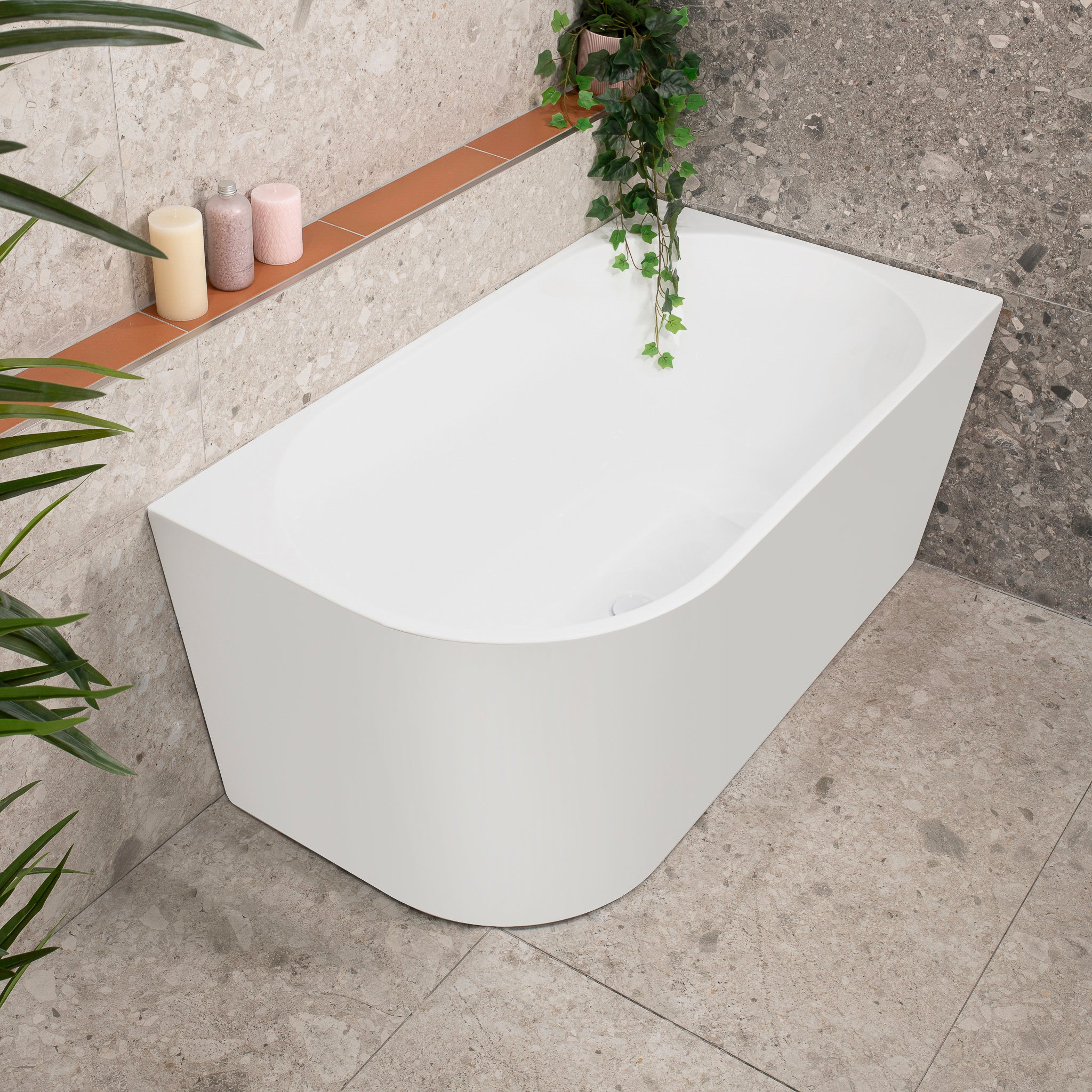 Avalon 1300mm Right Corner Freestanding Bath, Matte White - Image 3