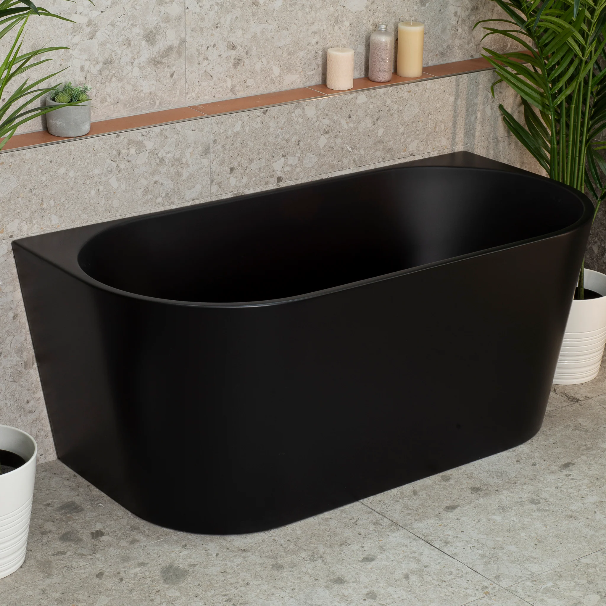 Avalon 1400mm Back to Wall Freestanding Bath, Matte Black - Image 3
