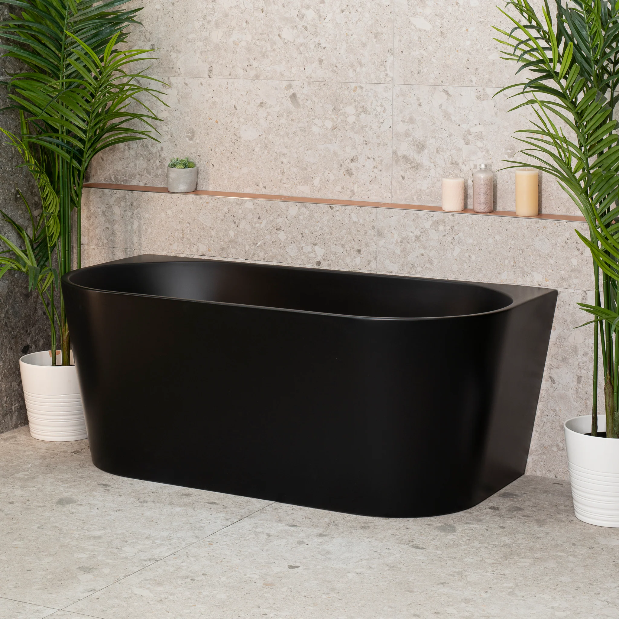 Avalon 1500mm Back to Wall Freestanding Bath, Matte Black
