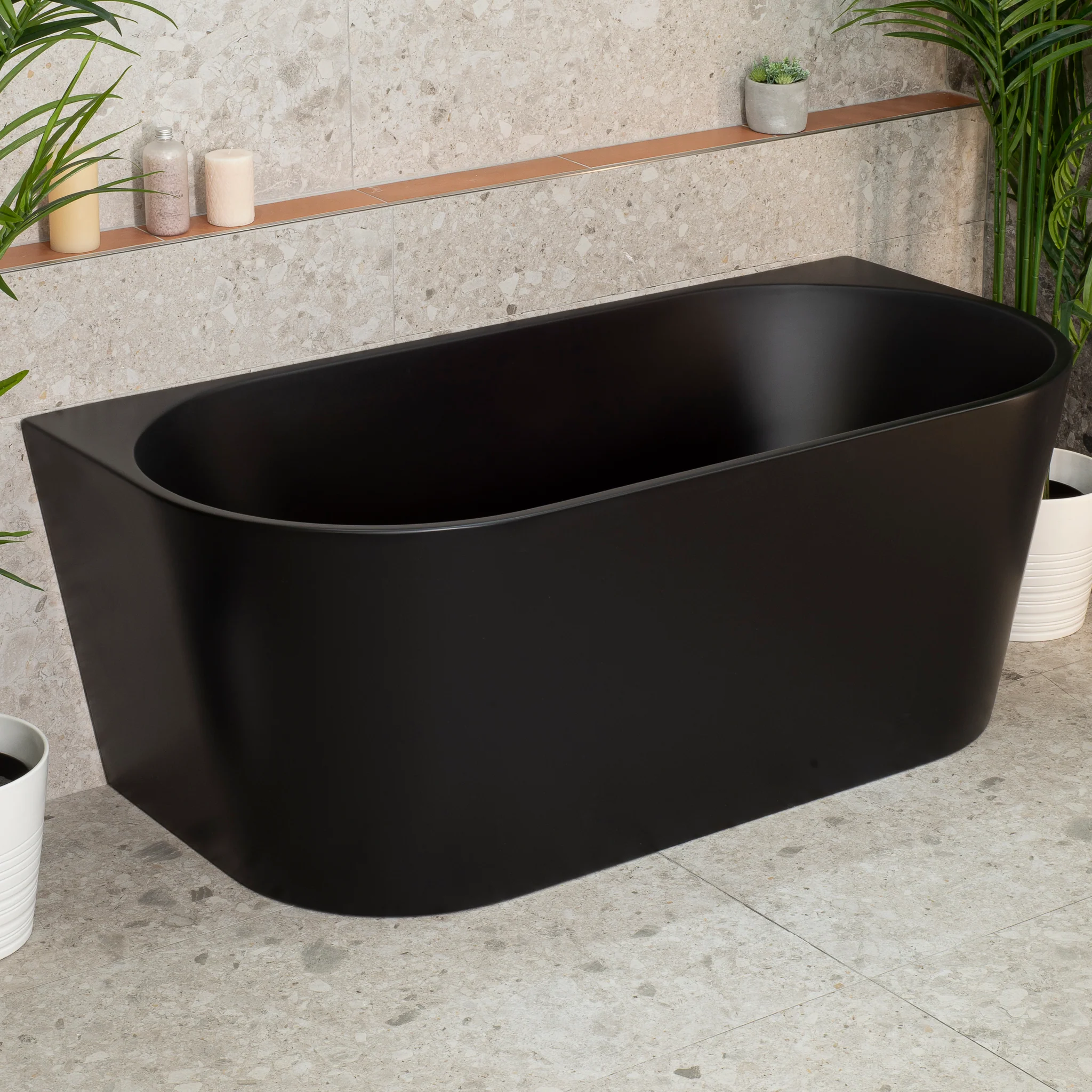 Avalon 1500mm Back to Wall Freestanding Bath, Matte Black - Image 3
