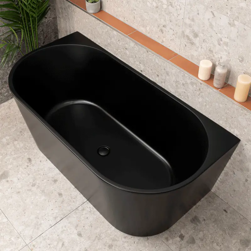 Avalon 1500mm Back to Wall Freestanding Bath, Matte Black - Image 6
