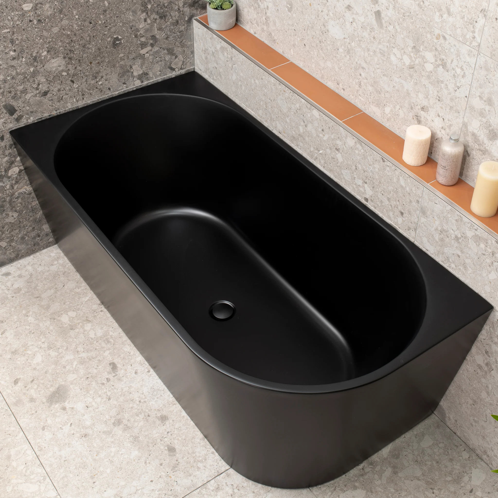 Avalon 1500mm Left Corner Freestanding Bath, Matte Black - Image 4