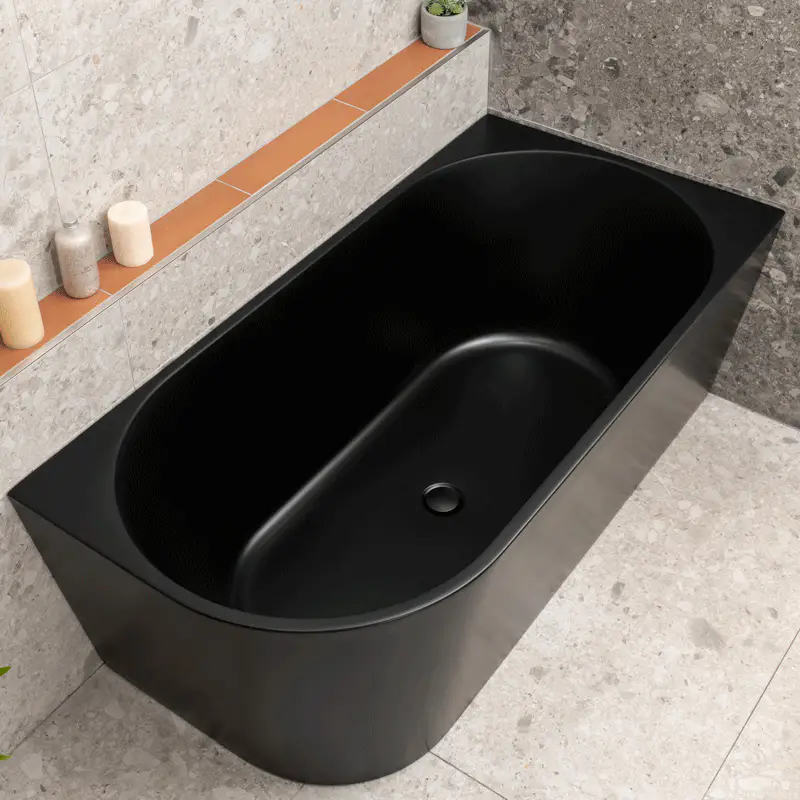 Avalon 1500mm Right Corner Freestanding Bath, Matte Black - Image 6