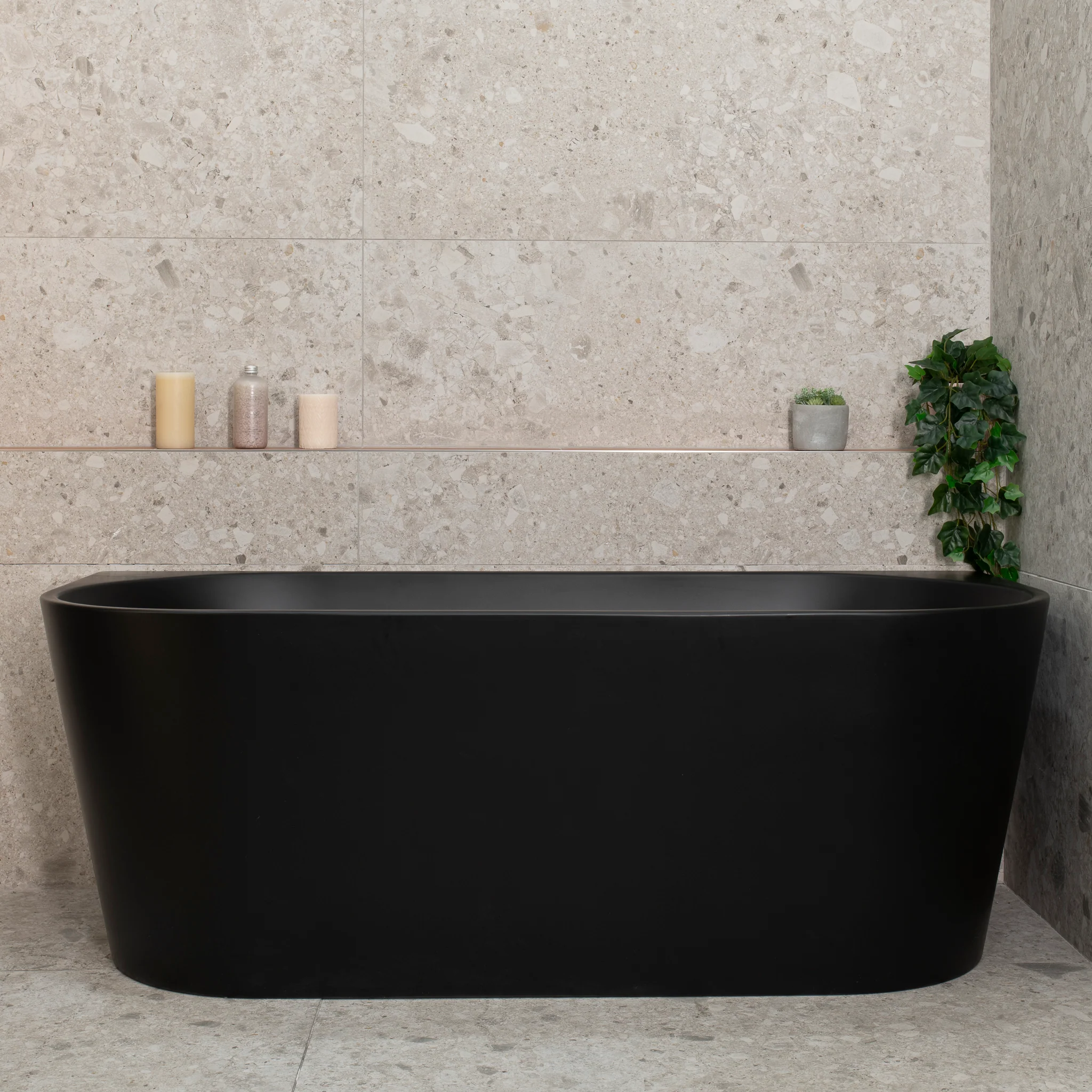 Avalon 1600mm Back to Wall Freestanding Bath, Matte Black - Image 2