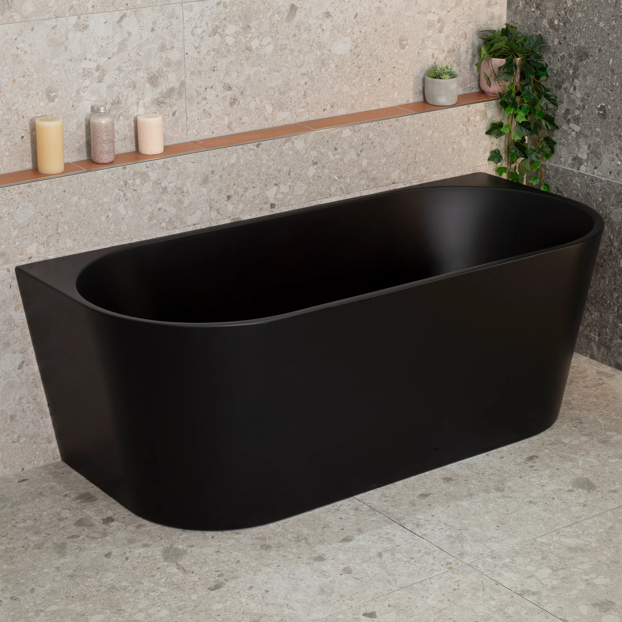 Avalon 1600mm Back to Wall Freestanding Bath, Matte Black - Image 3