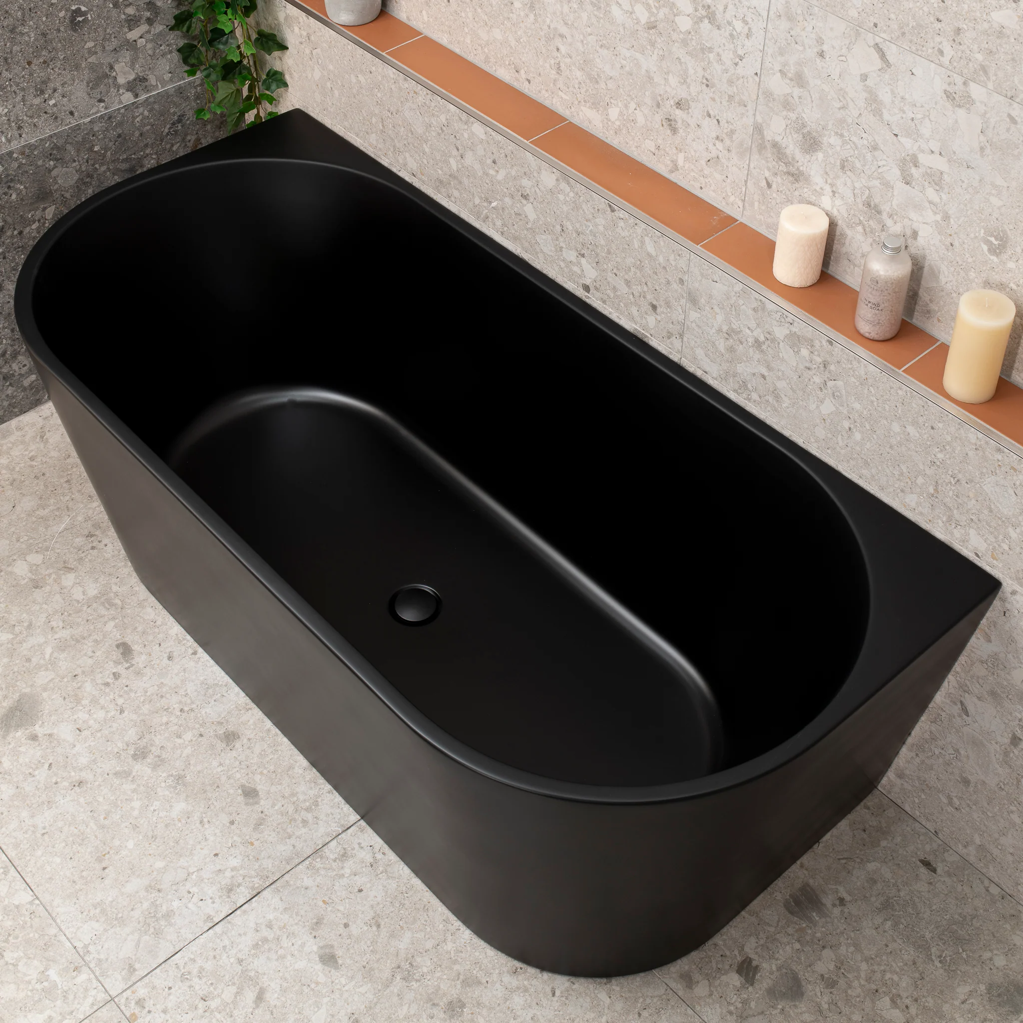 Avalon 1600mm Back to Wall Freestanding Bath, Matte Black - Image 4