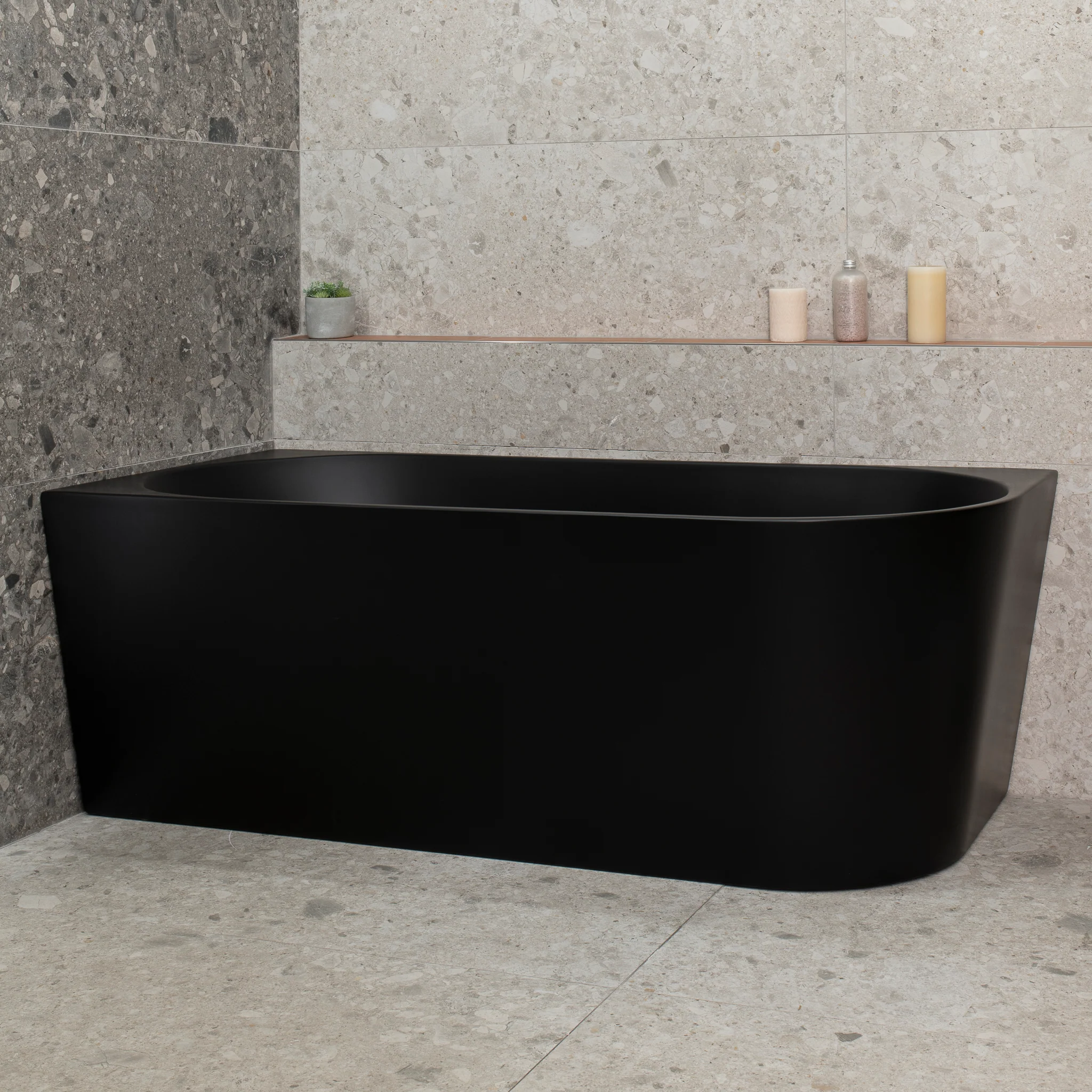 Avalon 1600mm Left Corner Freestanding Bath, Matte Black - Image 2