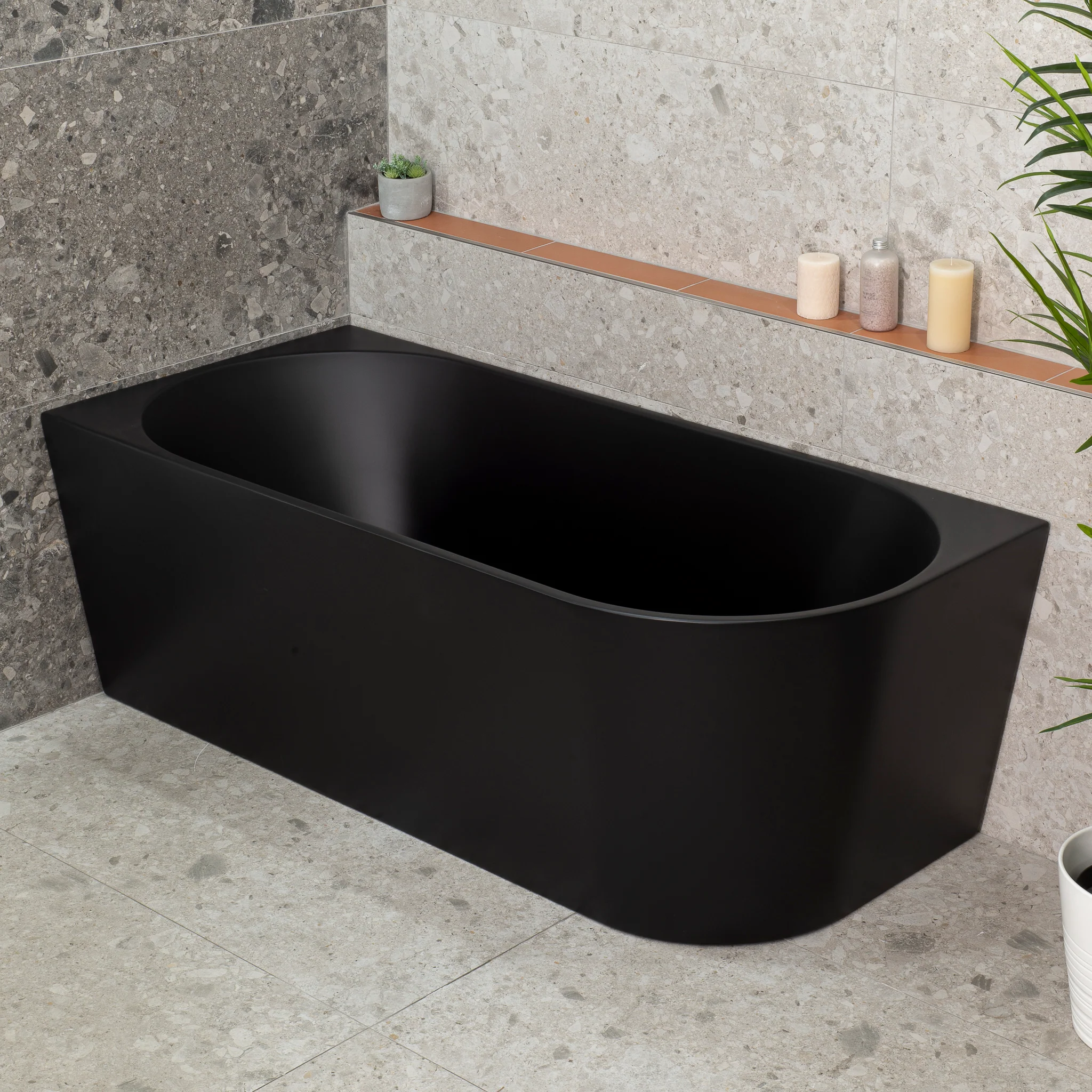 Avalon 1600mm Left Corner Freestanding Bath, Matte Black - Image 3
