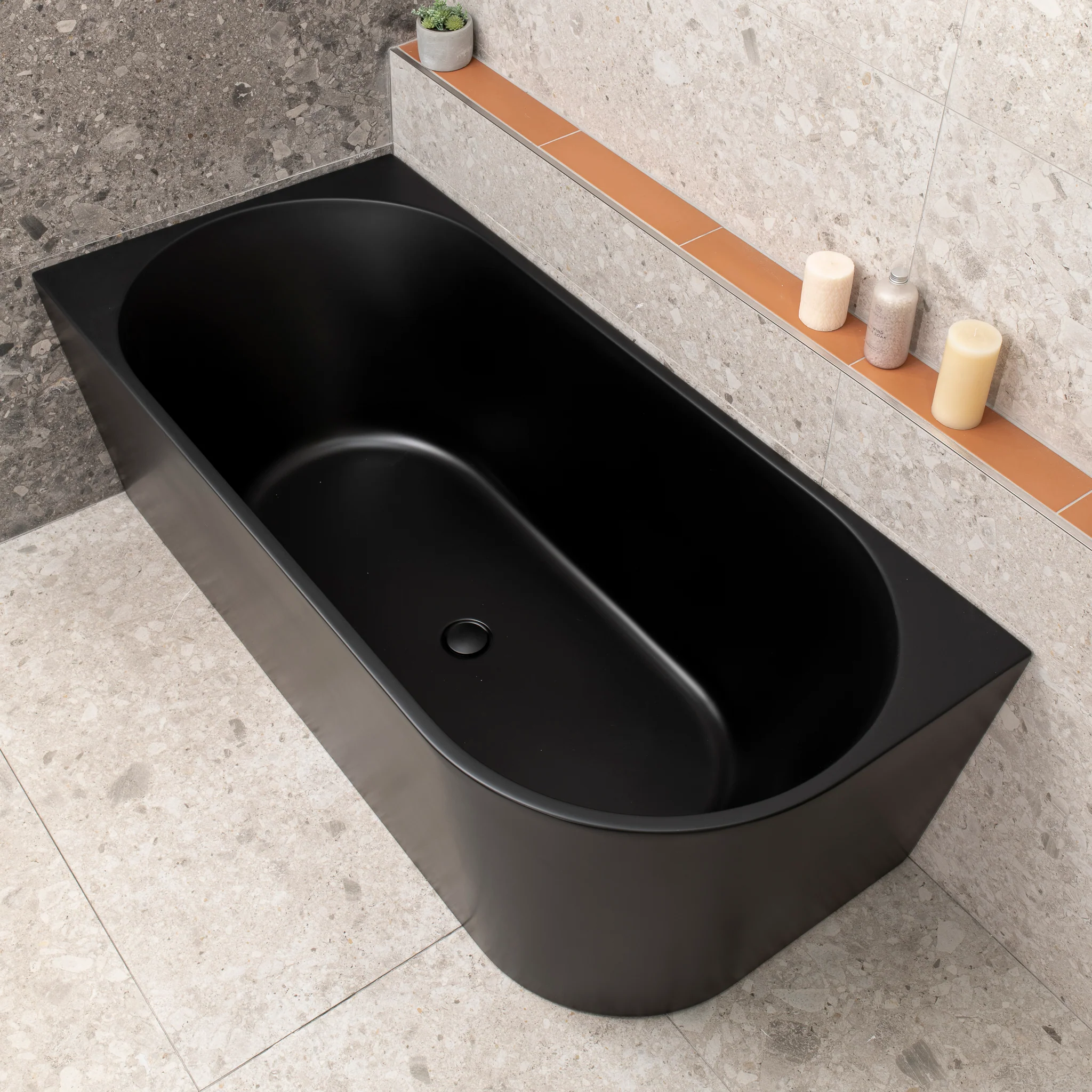 Avalon 1600mm Left Corner Freestanding Bath, Matte Black - Image 4