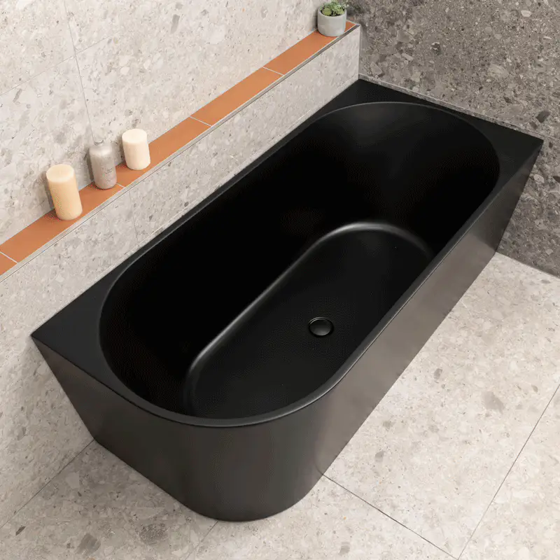 Avalon 1600mm Right Corner Freestanding Bath, Matte Black - Image 6