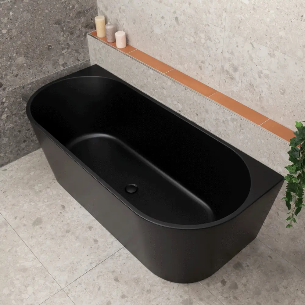 Avalon 1700mm Back to Wall Freestanding Bath, Matte Black - Image 5