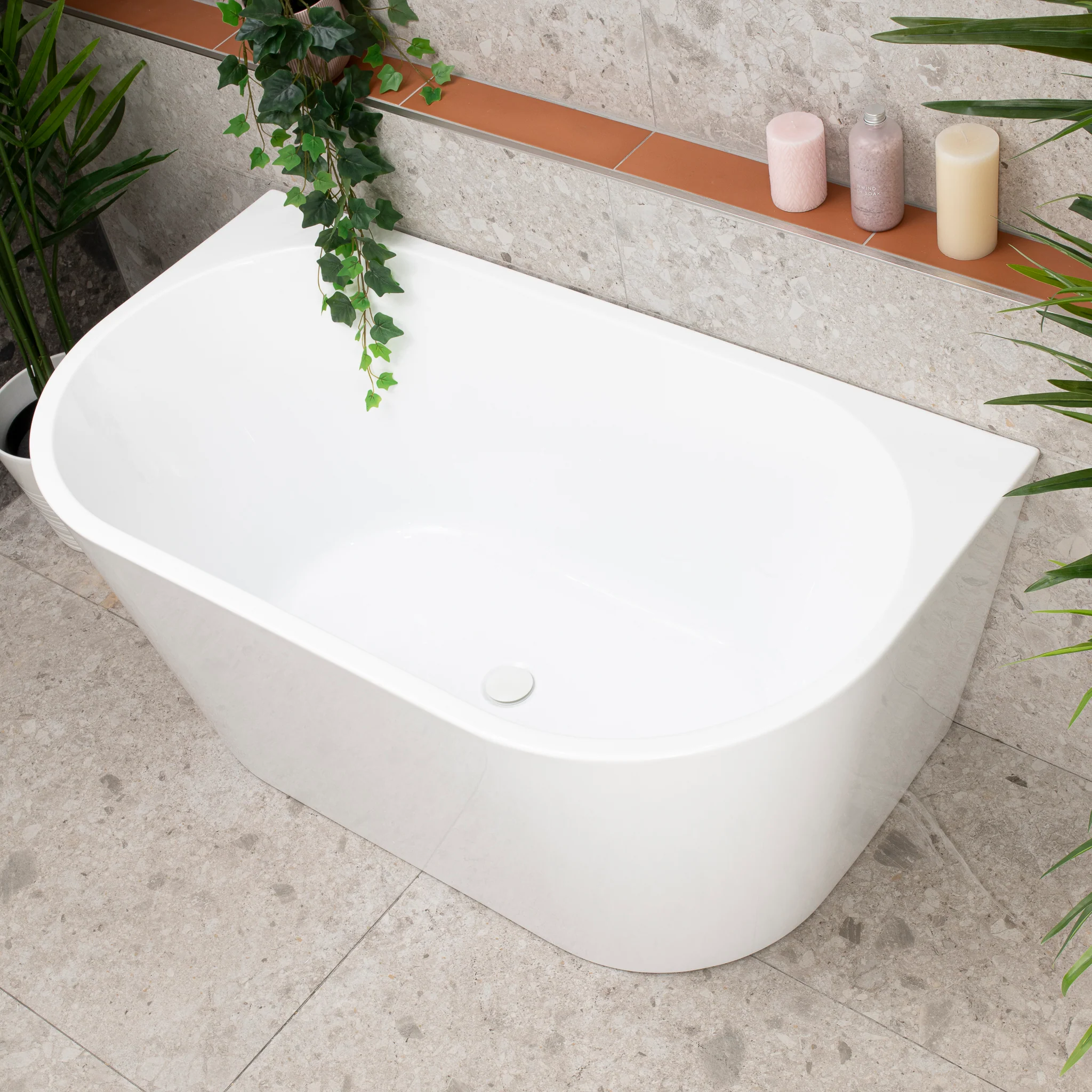 Avalon 1300mm Back to Wall Freestanding Bath, Gloss White - Image 3