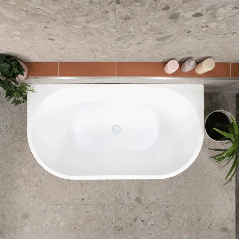 Avalon 1300mm Back to Wall Freestanding Bath, Gloss White - Image 4