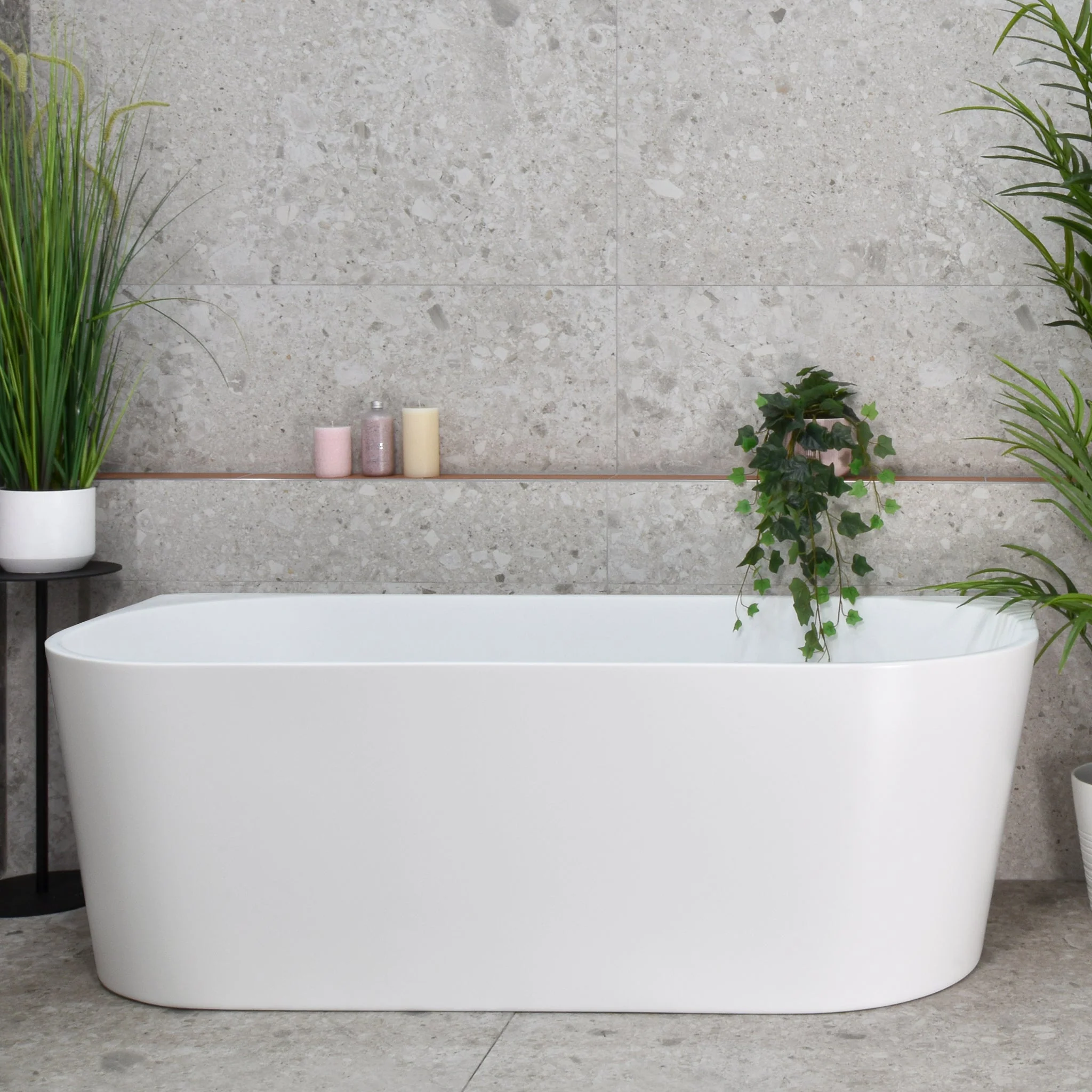 Avalon 1500mm Back to Wall Freestanding Bath, Matte White - Image 6