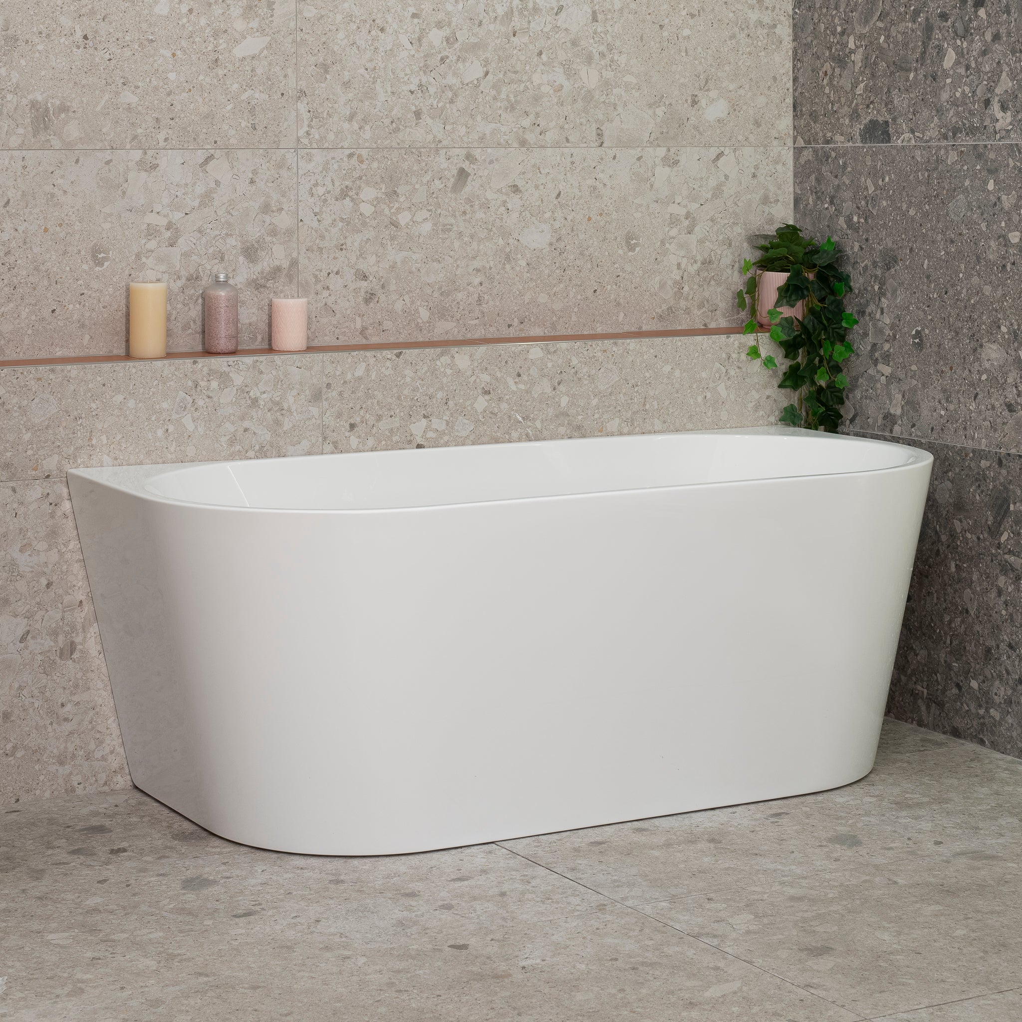Avalon 1600mm Back to Wall Freestanding Bath, Matte White - Image 3