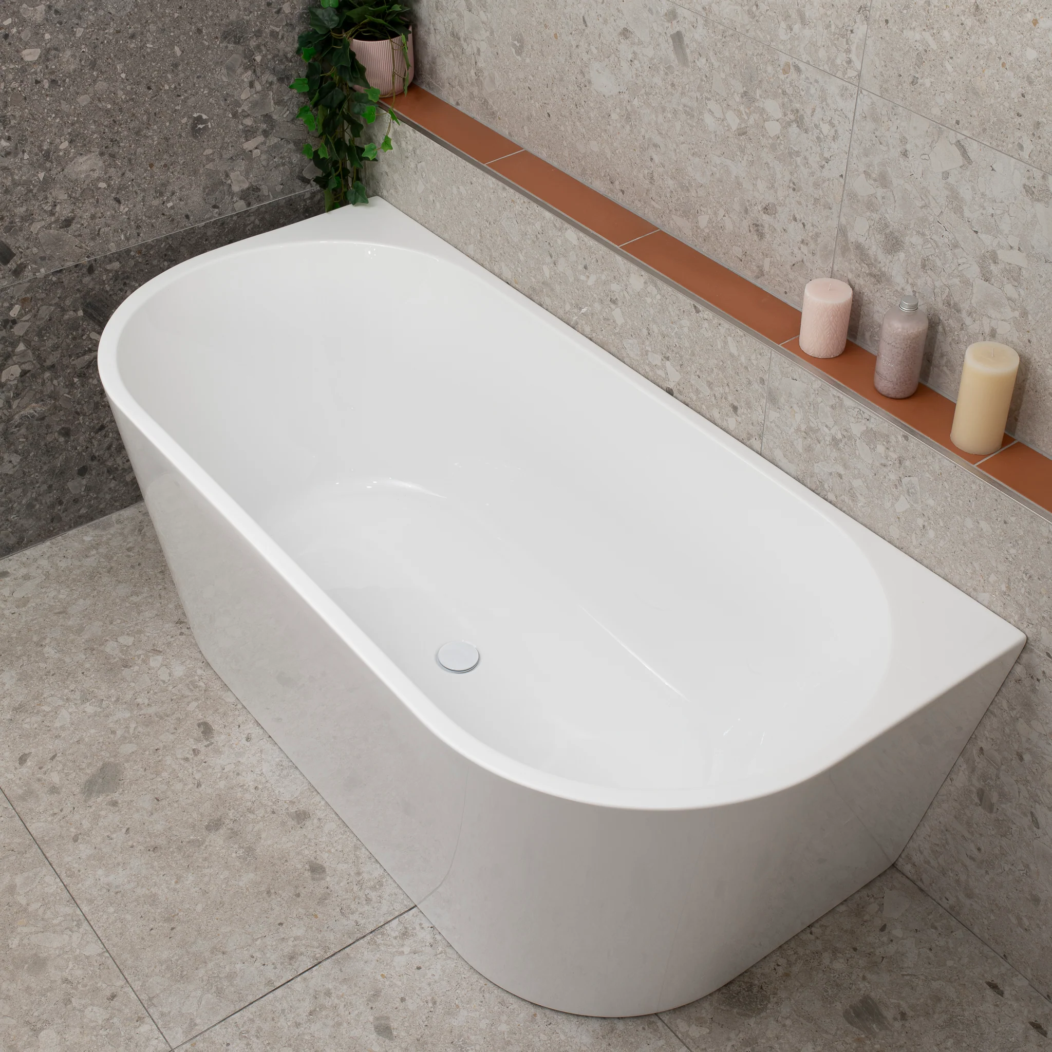 Avalon 1600mm Back to Wall Freestanding Bath, Matte White - Image 4