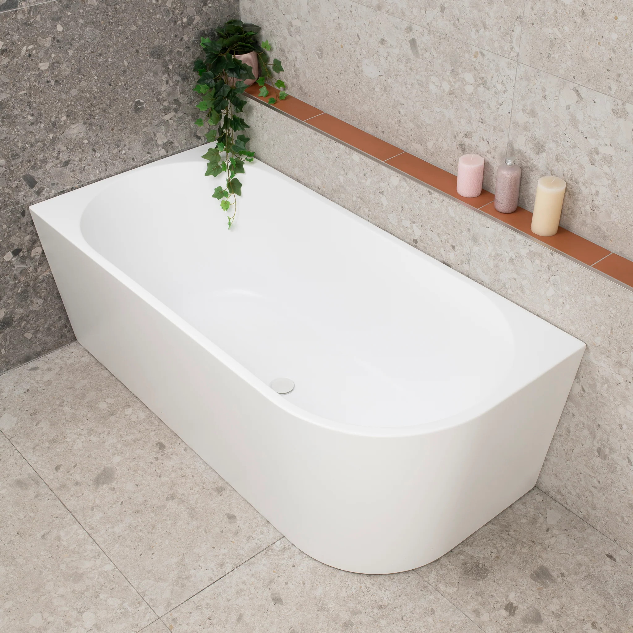 Avalon 1600mm Left Corner Freestanding Bath, Gloss White - Image 2