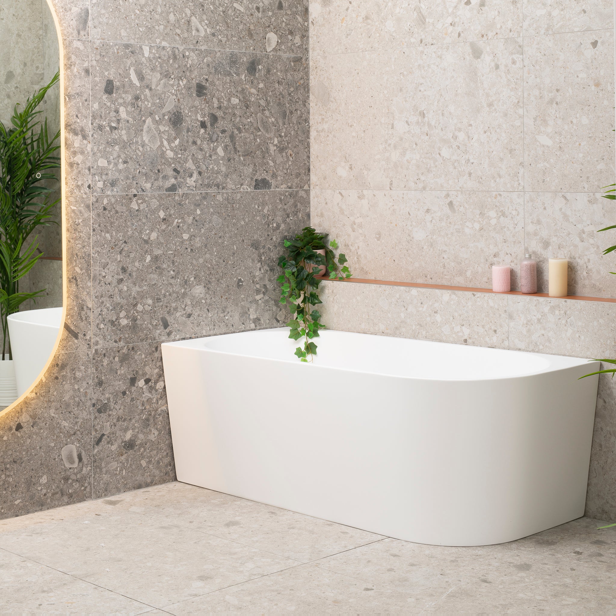 Avalon 1600mm Left Corner Freestanding Bath, Matte White - Image 2