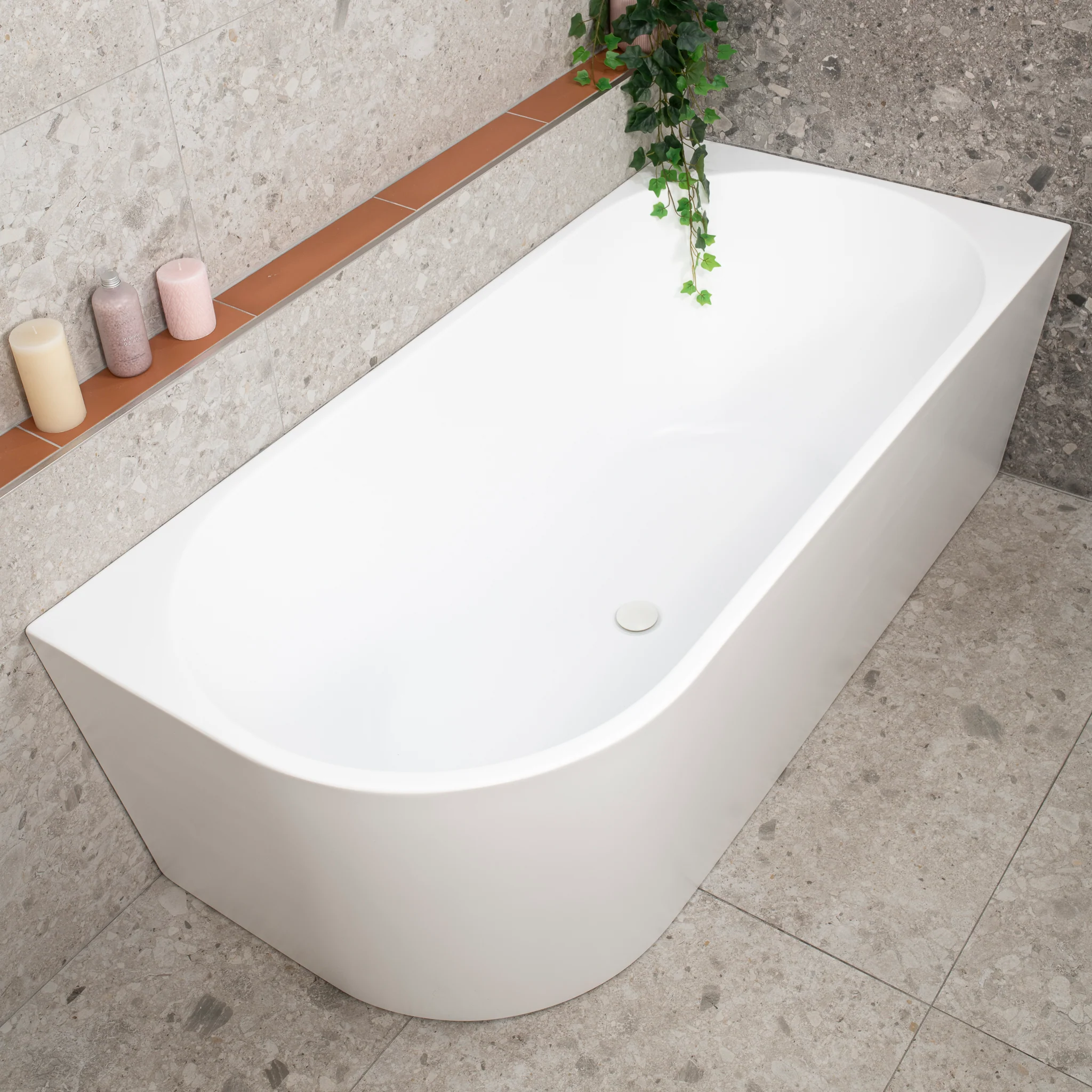 Avalon 1700mm Right Corner Freestanding Bath, Matte White - Image 3