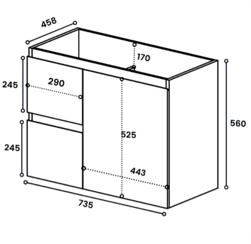 Avisé 750mm Wall Hung Vanity Cabinet with Drawers on the Left Side | Gloss White | - Image 5
