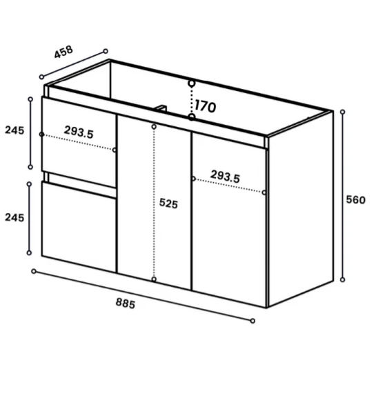 *Clearance* Avisé 900mm Wall Hung Vanity Cabinet with Drawers on the Left Side | Villara Oak Woodgrain | - Image 5