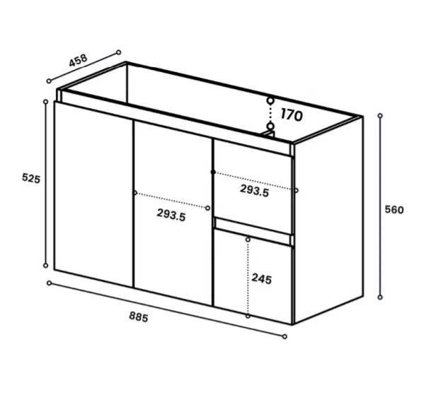 *Clearance* Avisé 900mm Wall Hung Vanity Cabinet with Drawers on the Right Side | Villara Oak Woodgrain | - Image 6