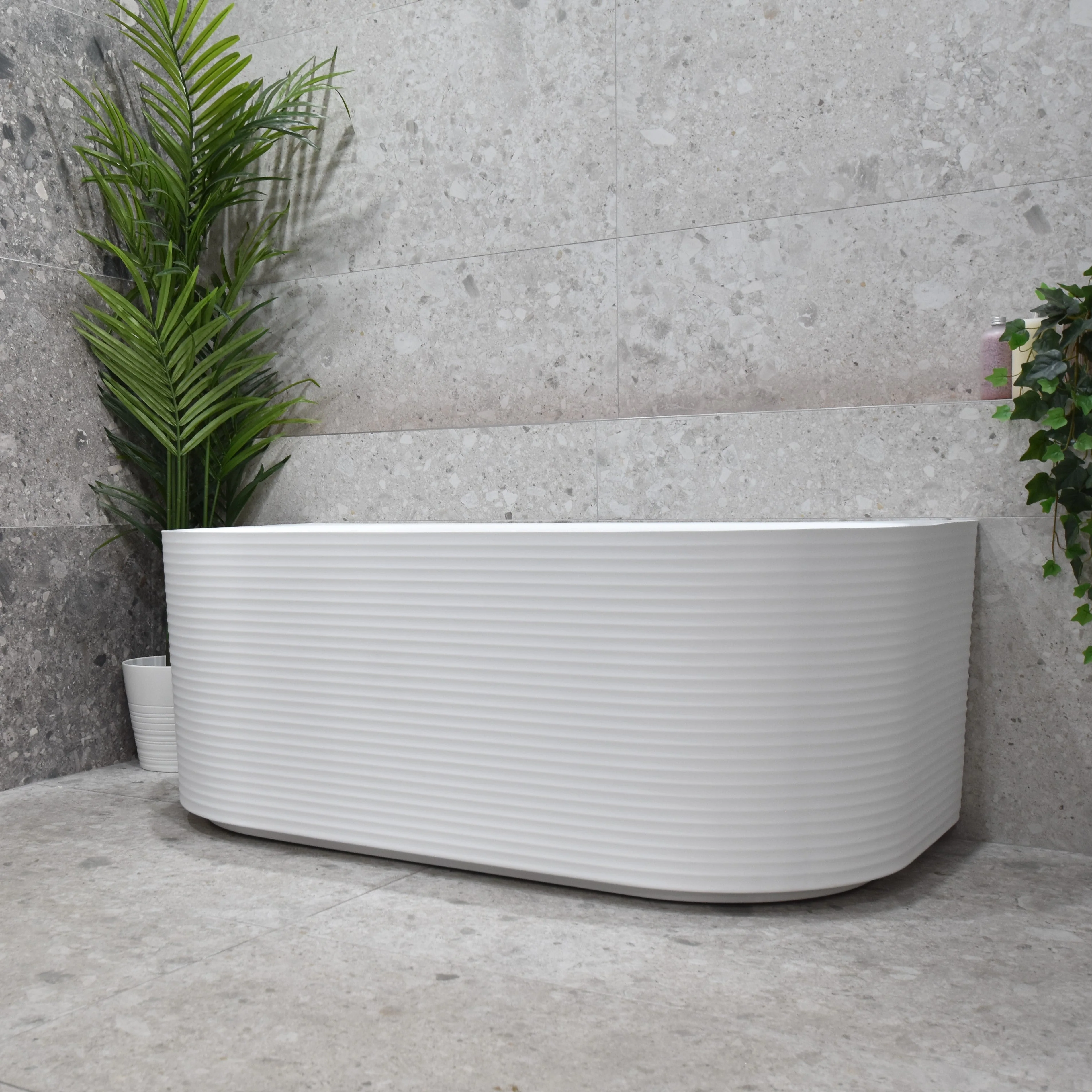Brighton Corrugated 1500mm Ribbed Back to Wall Freestanding Bath, Gloss White *Clearance Stock* - Image 5