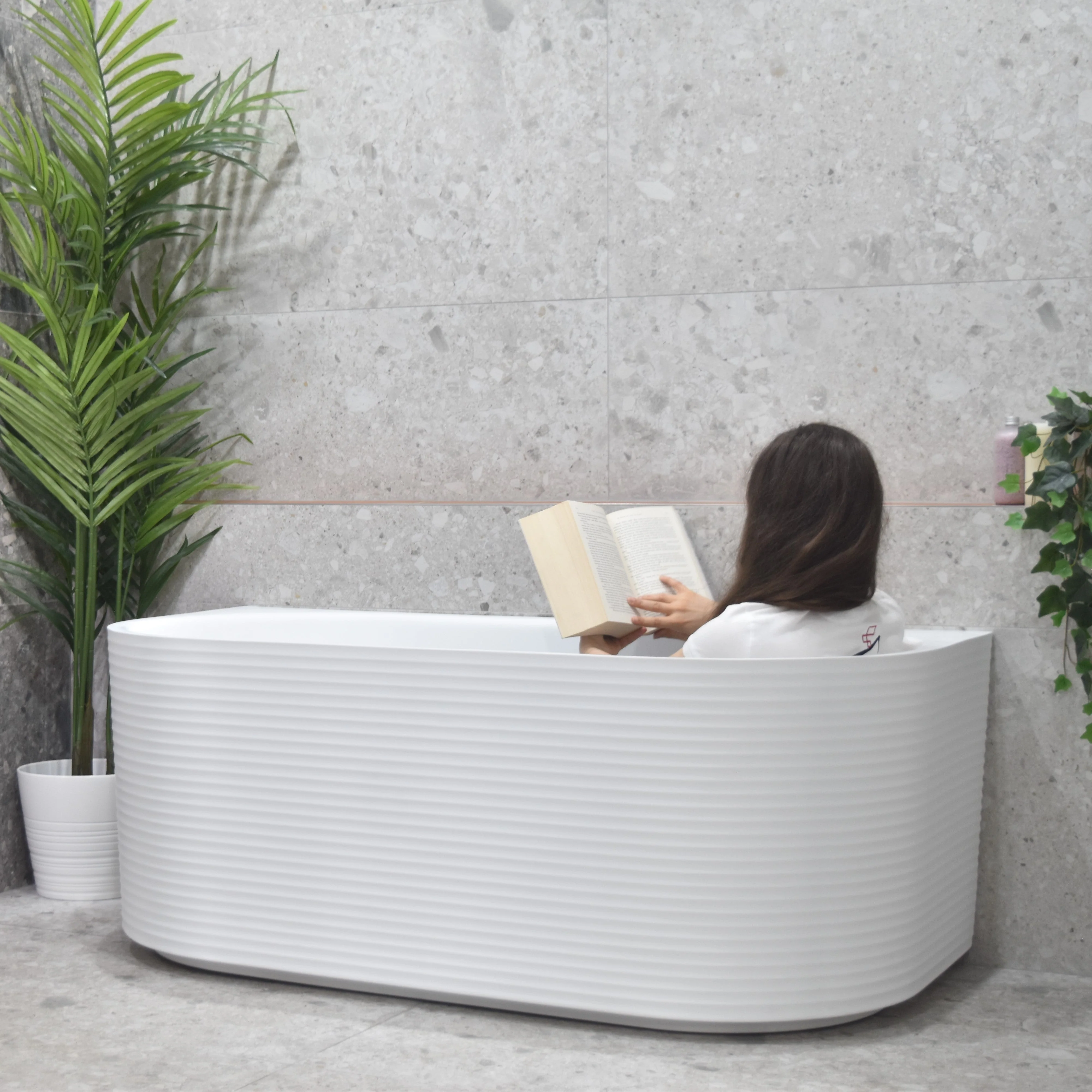 Brighton Corrugated 1500mm Ribbed Back to Wall Freestanding Bath, Gloss White *Clearance Stock* - Image 8