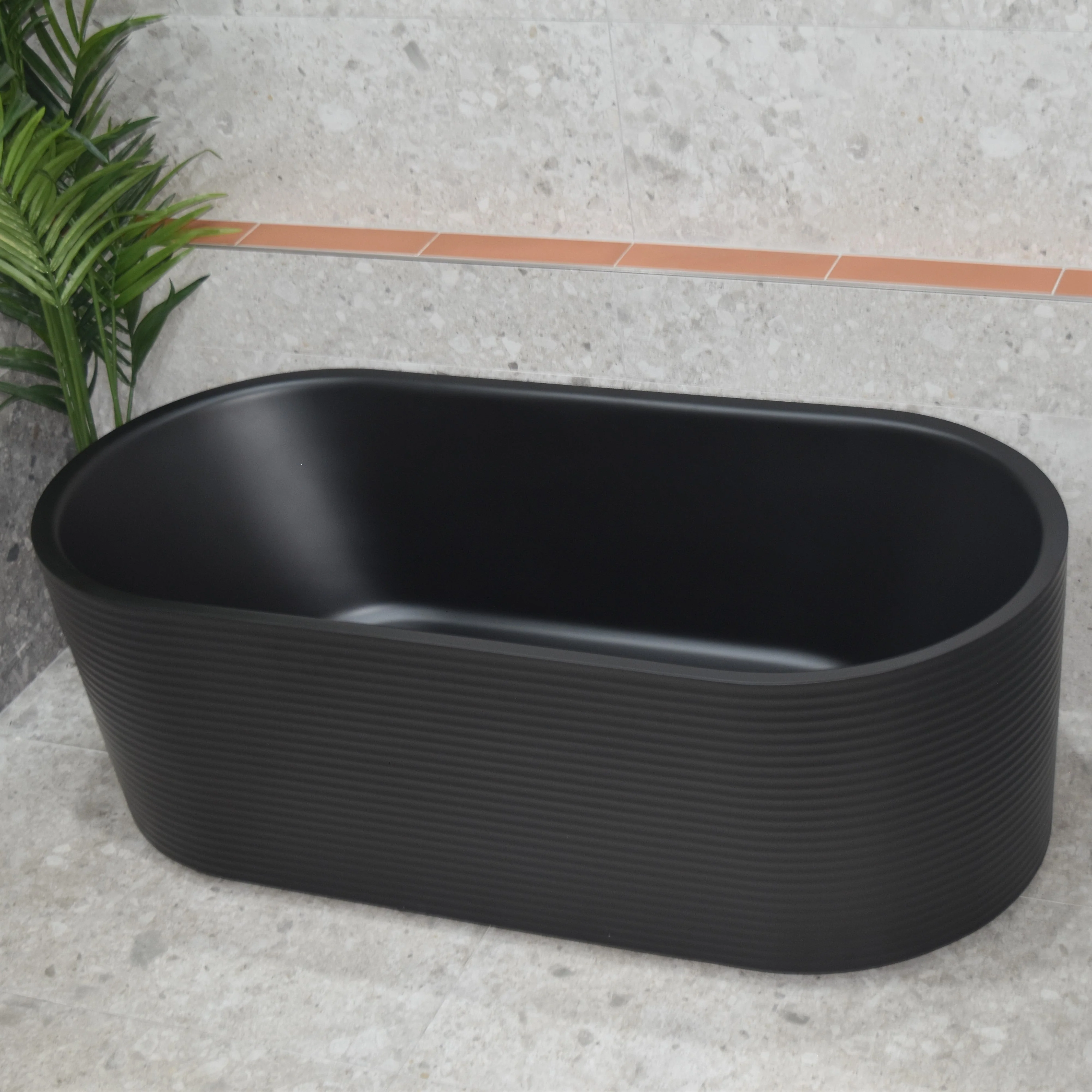 Brighton Corrugated 1500mm Ribbed Oval Freestanding Bath, Matte Black *Clearance Stock* - Image 3