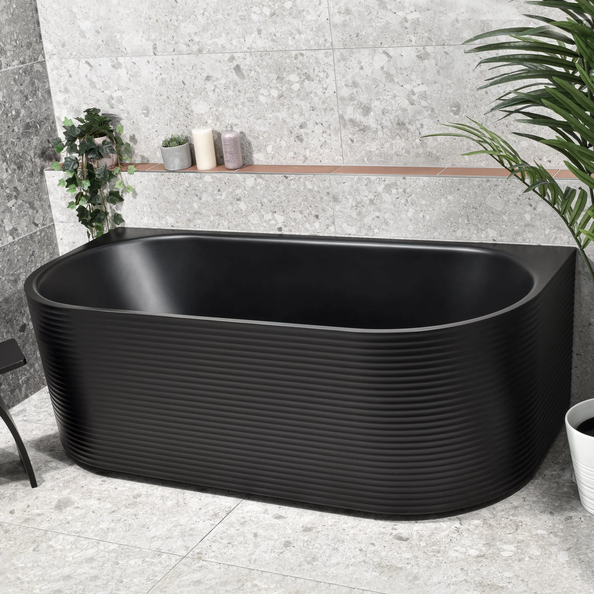 Brighton Corrugated 1700mm Ribbed Back to Wall Freestanding Bath, Matte Black *Clearance Stock* - Image 4