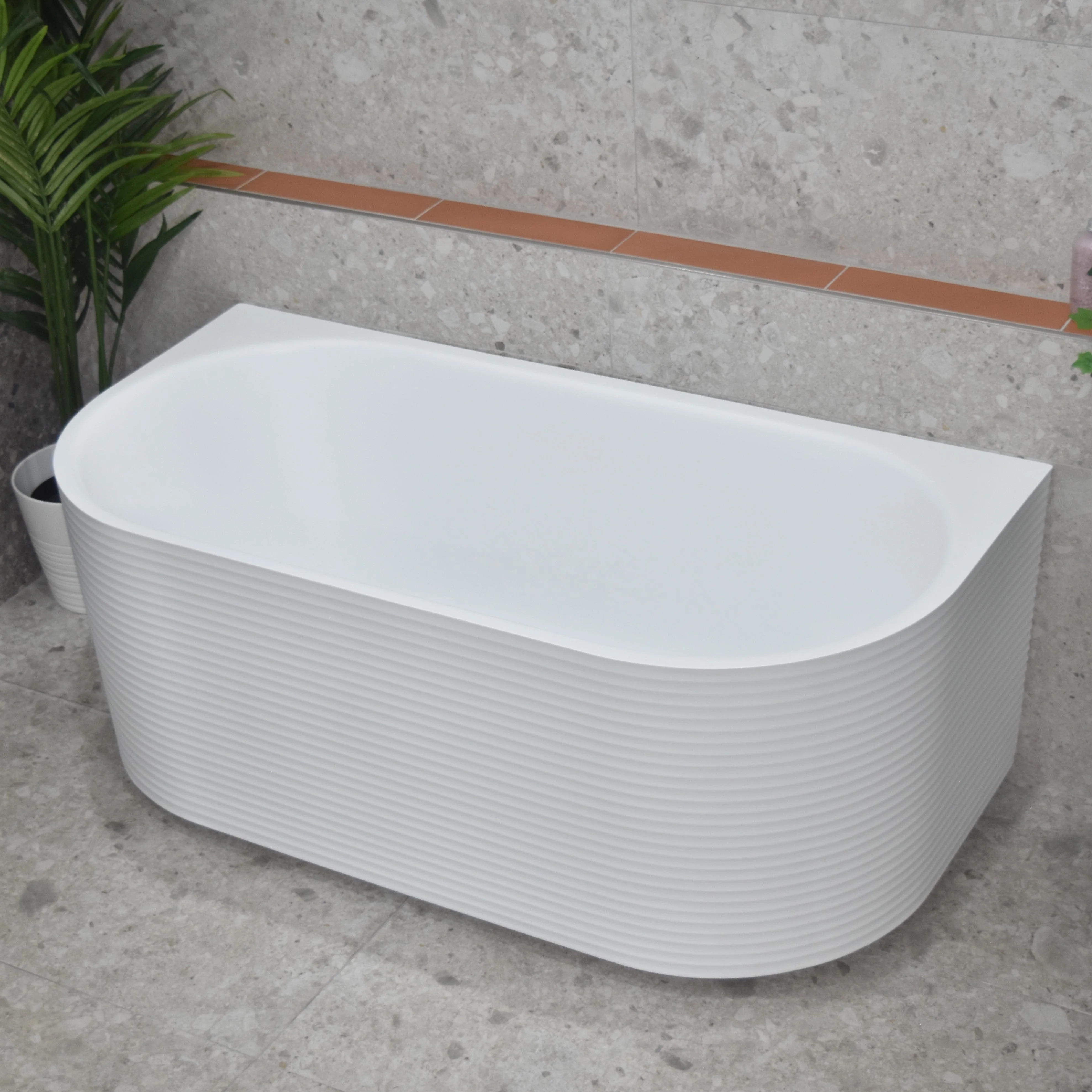 Brighton Corrugated 1700mm Ribbed Back to Wall Freestanding Bath, Matte White *Clearance Stock* - Image 4