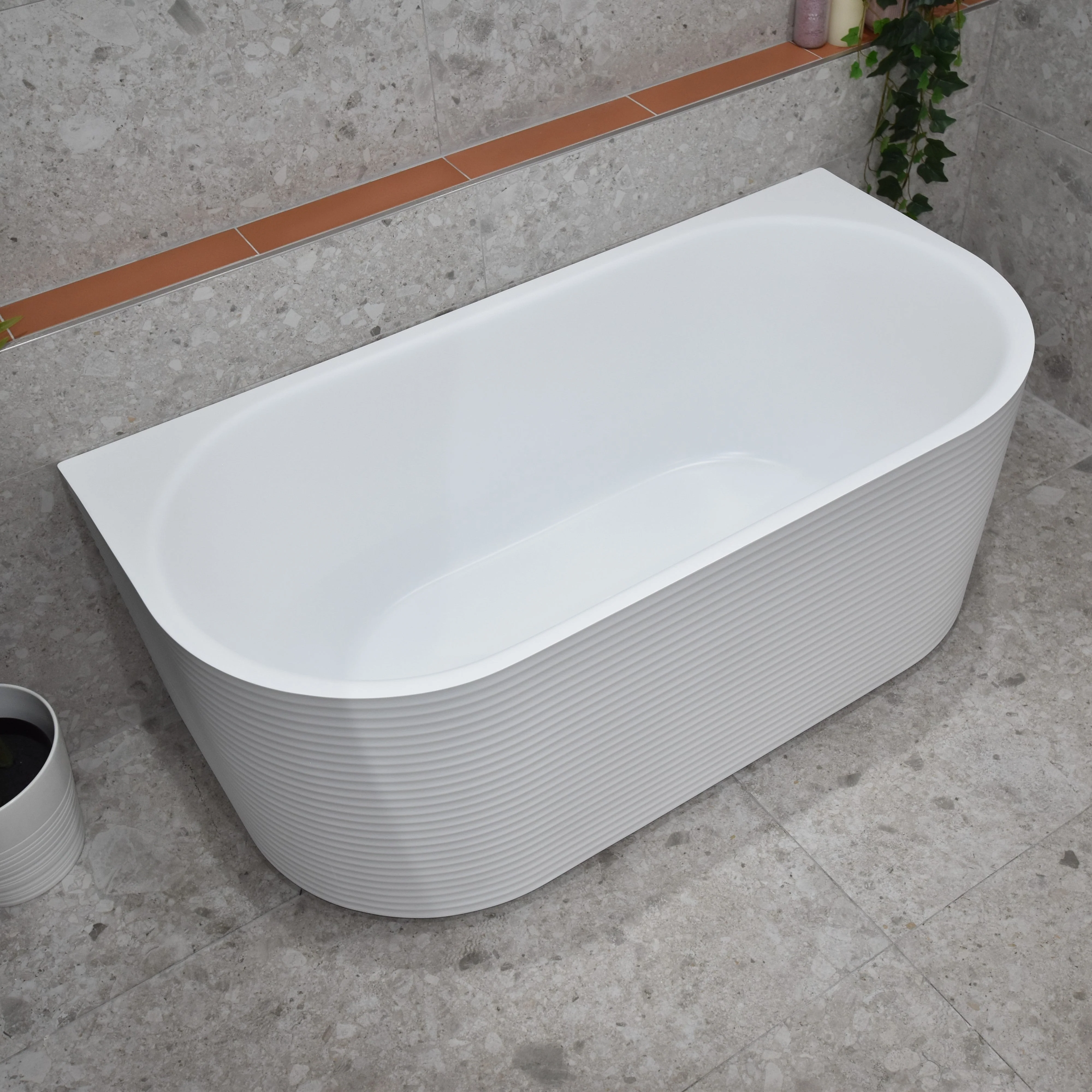 Brighton Corrugated 1700mm Ribbed Back to Wall Freestanding Bath, Matte White *Clearance Stock* - Image 7