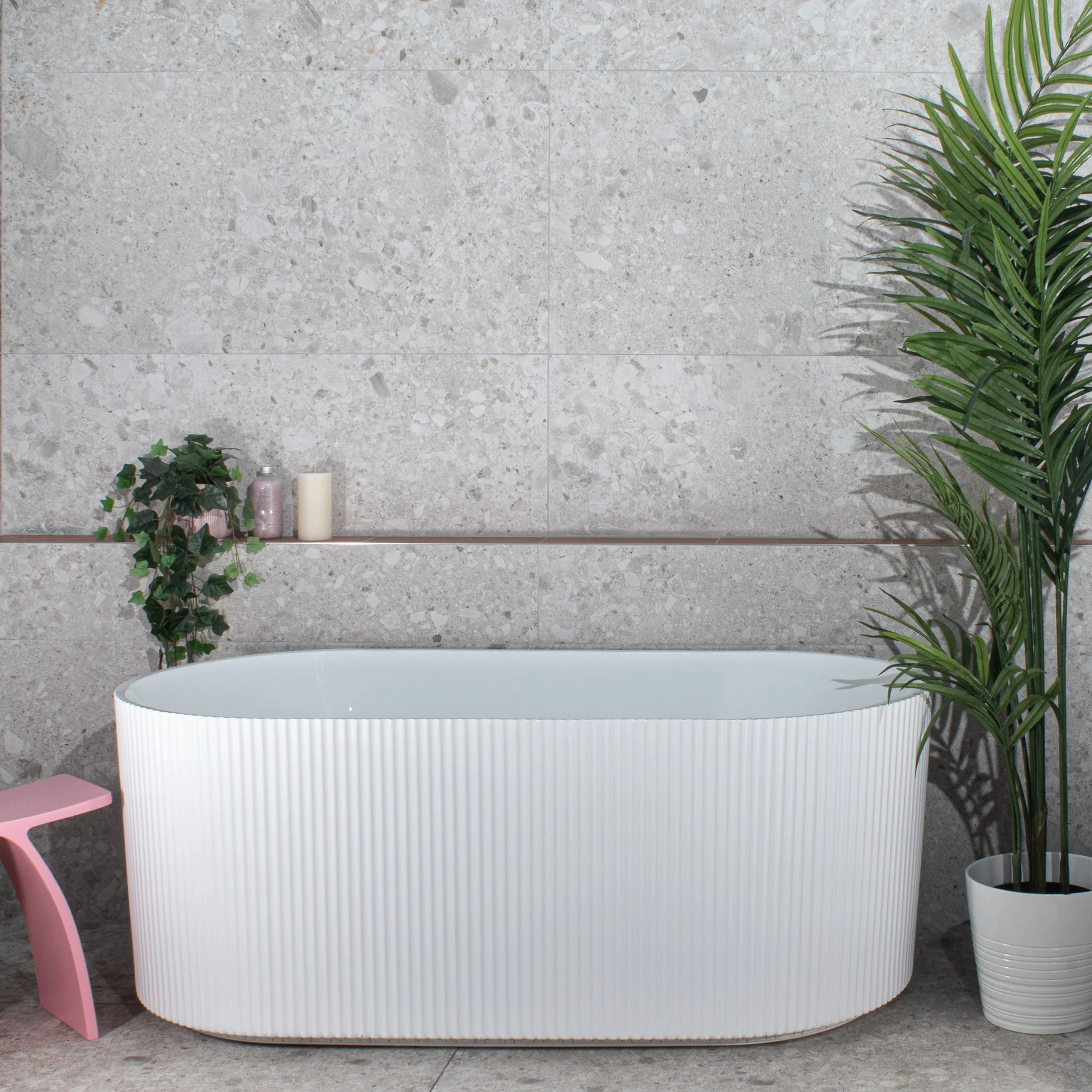 *CLEARANCE STOCK* Brighton Groove 1500mm Fluted Oval Freestanding Bath, Matte White - Image 2