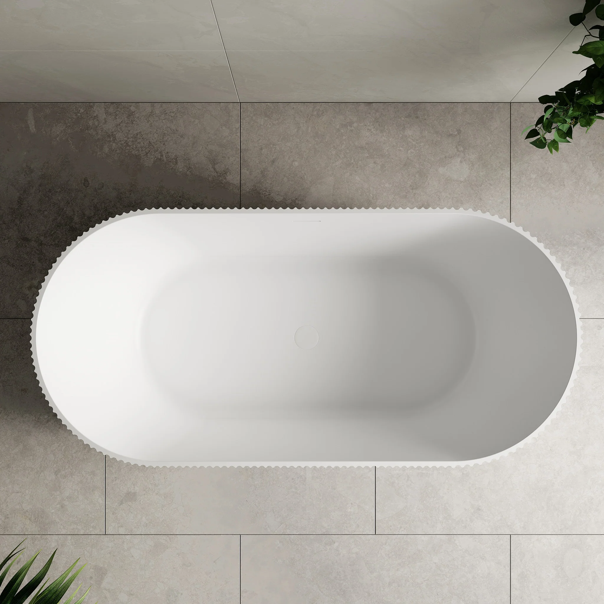Brighton Groove 1700mm Fluted Oval Artificial Stone Freestanding Bath, Matte White - Image 3