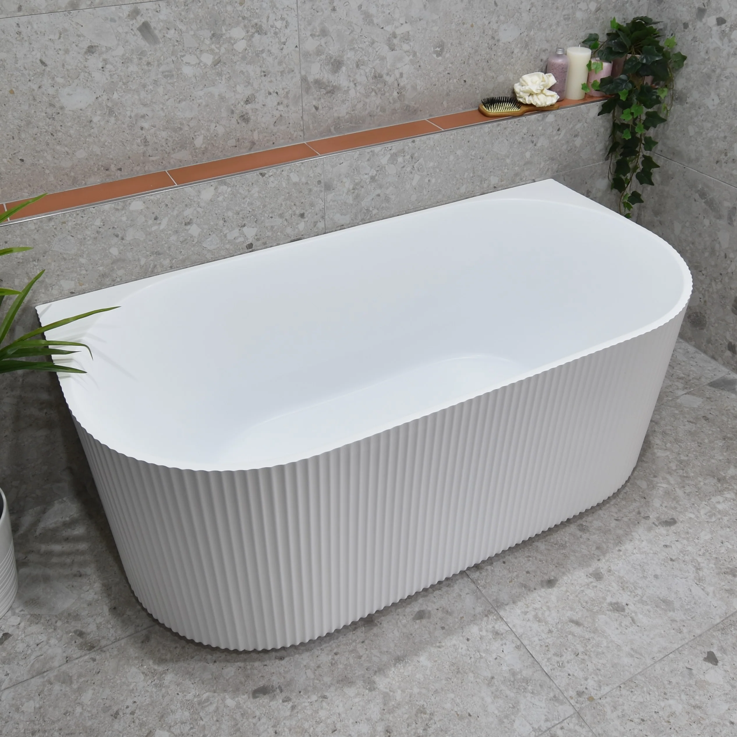 Brighton Groove 1700mm Fluted Oval Freestanding Back to Wall Bath, Gloss White | *Clearance Stock* | - Image 2