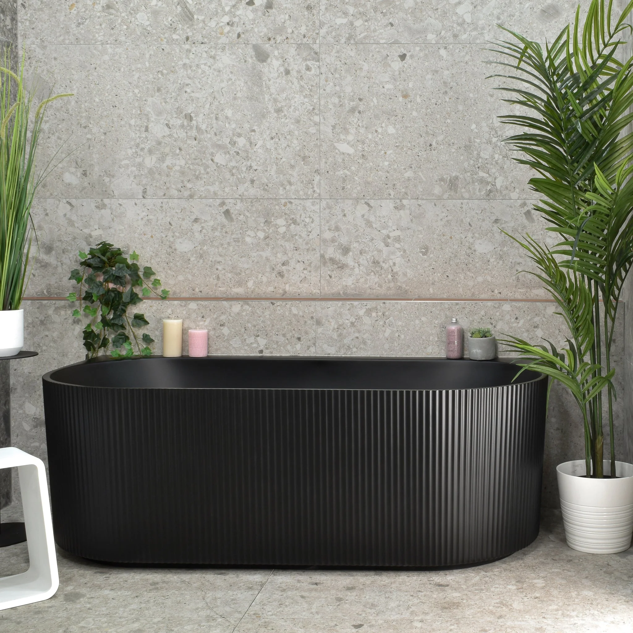 Brighton Groove 1700mm Fluted Oval Freestanding Back to Wall Bath, Matte Black - Image 3