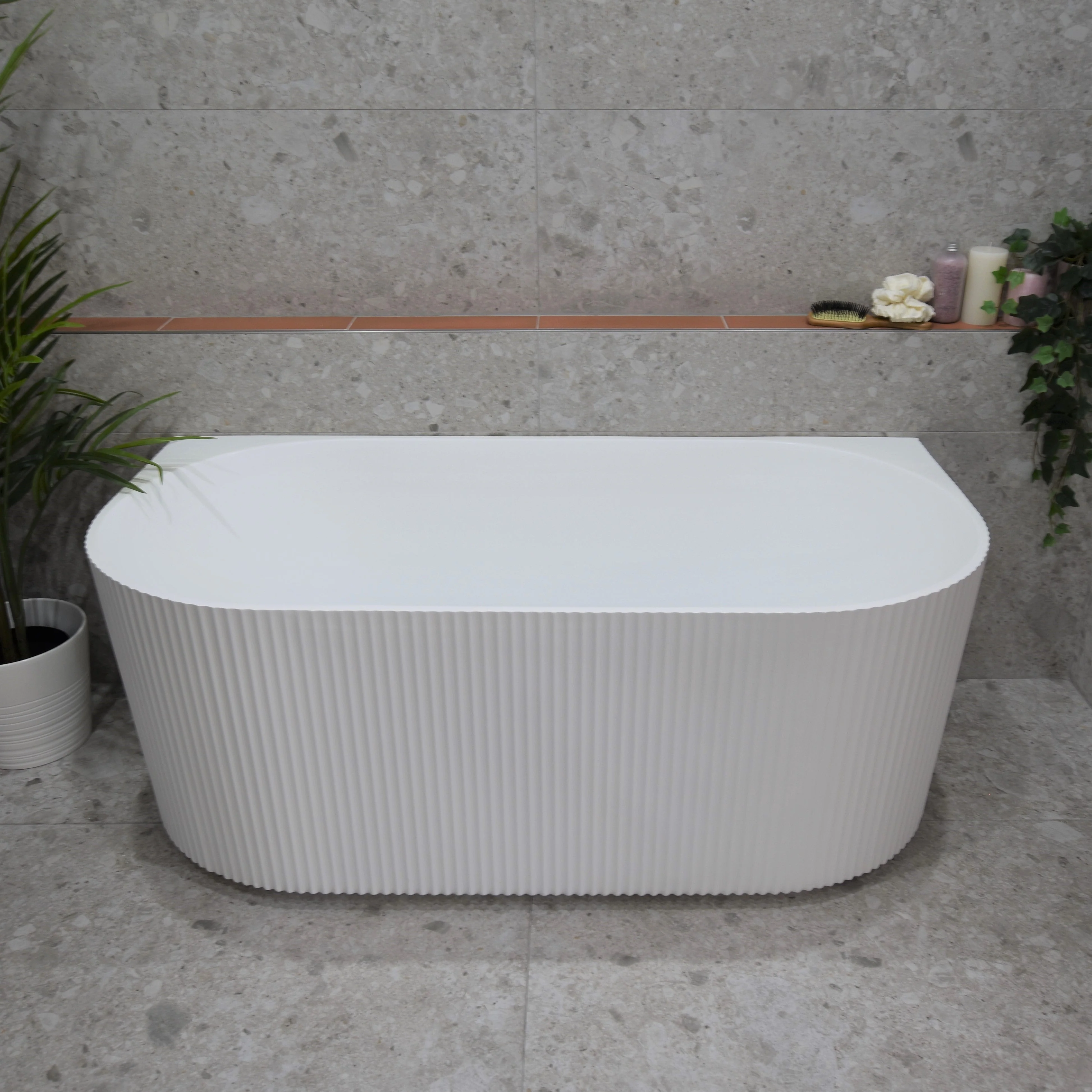 Brighton Groove 1700mm Fluted Oval Freestanding Back to Wall Bath, Matte White | *Clearance Stock* | - Image 2