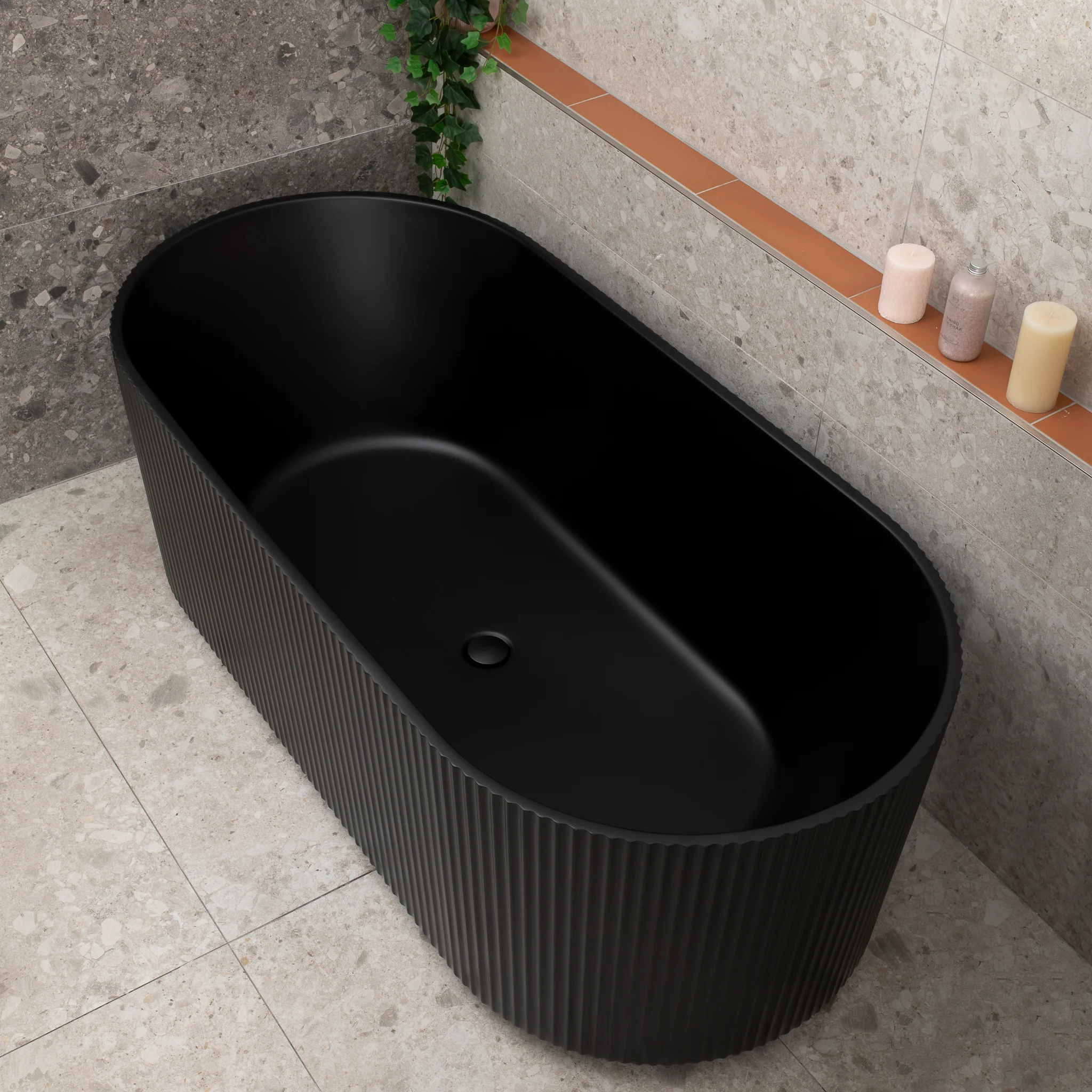 Brighton Groove 1700mm Fluted Oval Freestanding Bath, Matte Black *Clearance Stock* - Image 3