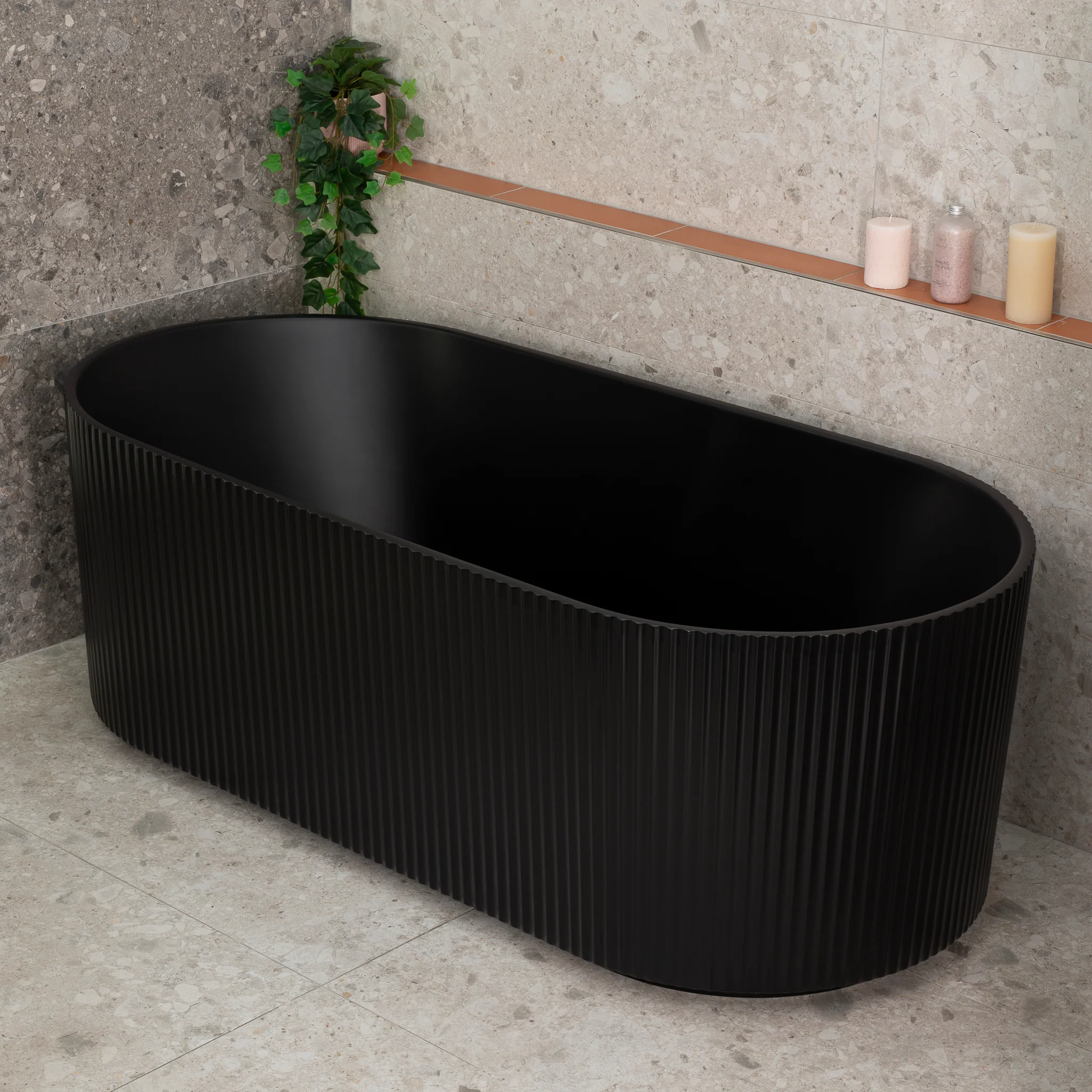 Brighton Groove 1700mm Fluted Oval Freestanding Bath, Matte Black *Clearance Stock* - Image 4