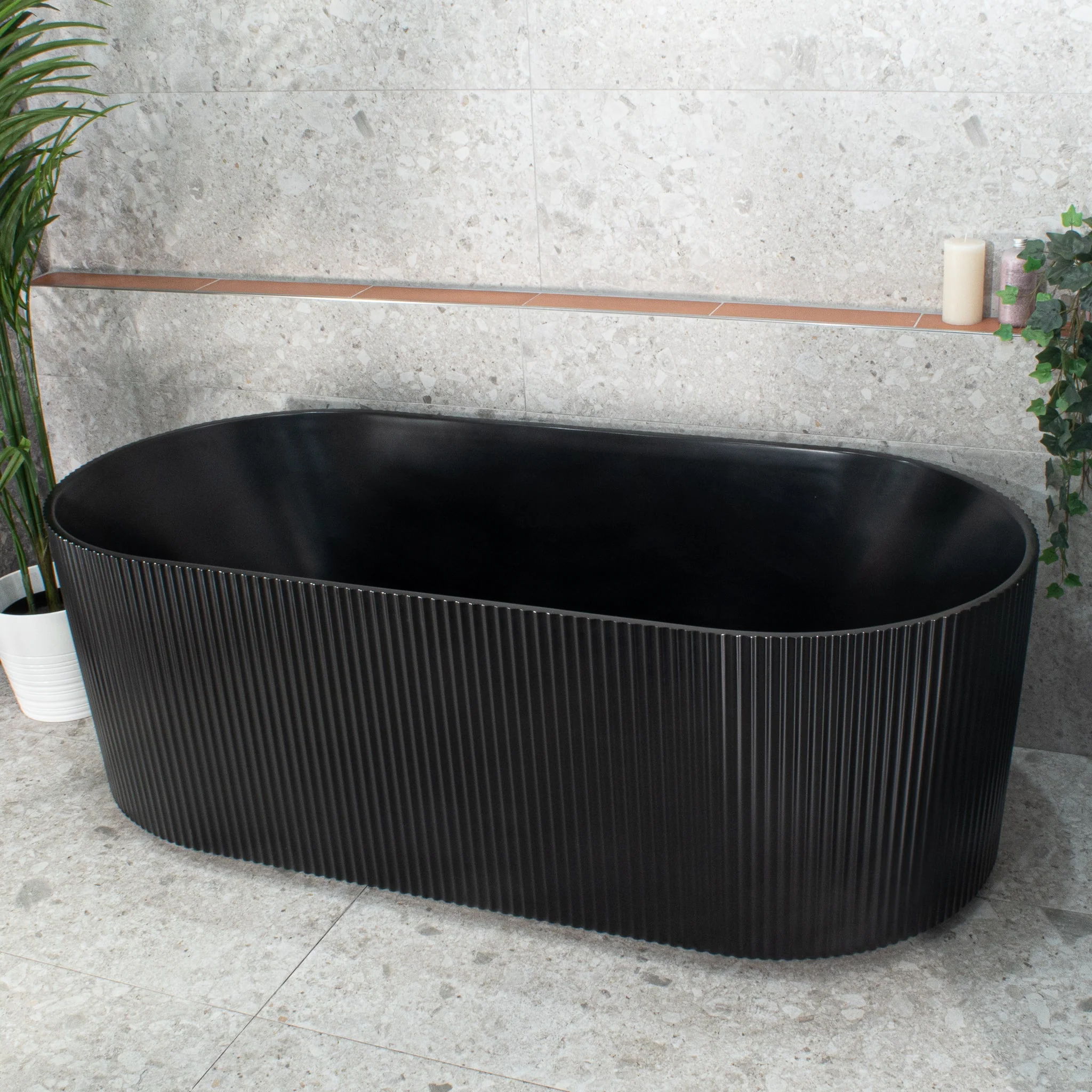 Brighton Groove 1700mm Fluted Oval Freestanding Bath, Matte Black *Clearance Stock* - Image 8