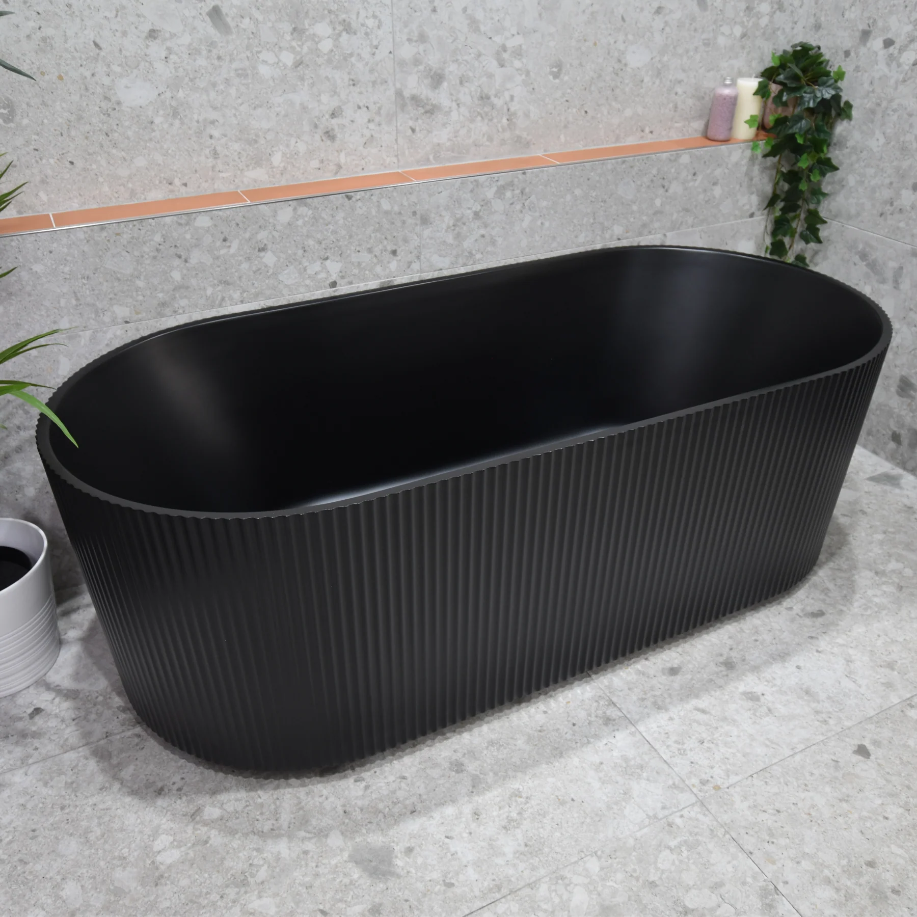 Brighton Groove 1700mm Fluted Oval Freestanding Bath, Matte Black *Clearance Stock* - Image 9