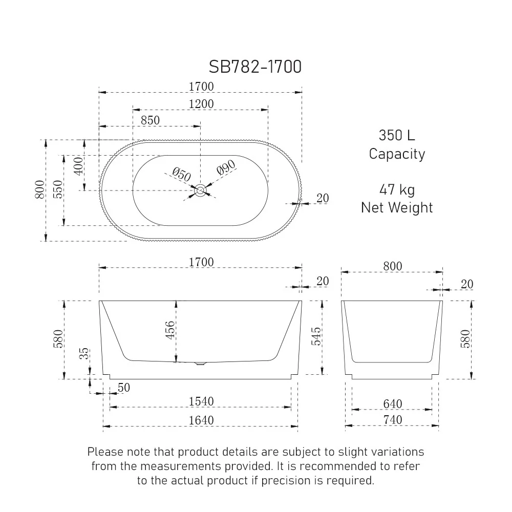 **CLEARANCE STOCK Brighton Groove 1700mm Fluted Oval Freestanding Bath, Matte White - Image 8