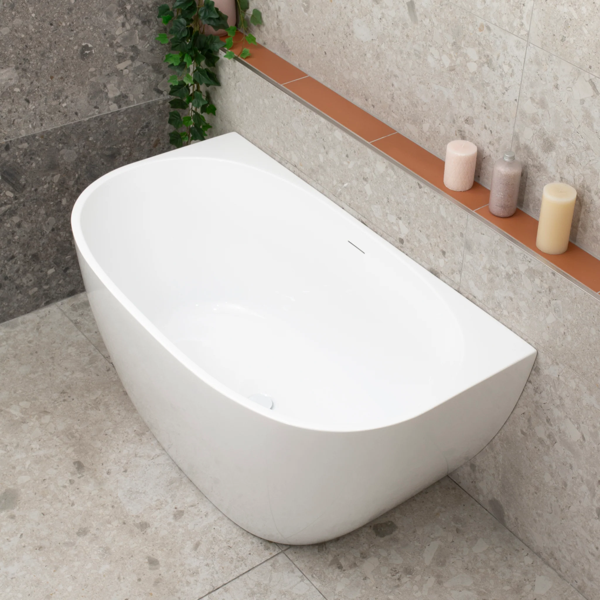 Byron Egg 1200mm Back to Wall Freestanding Bath, Gloss White - Image 3