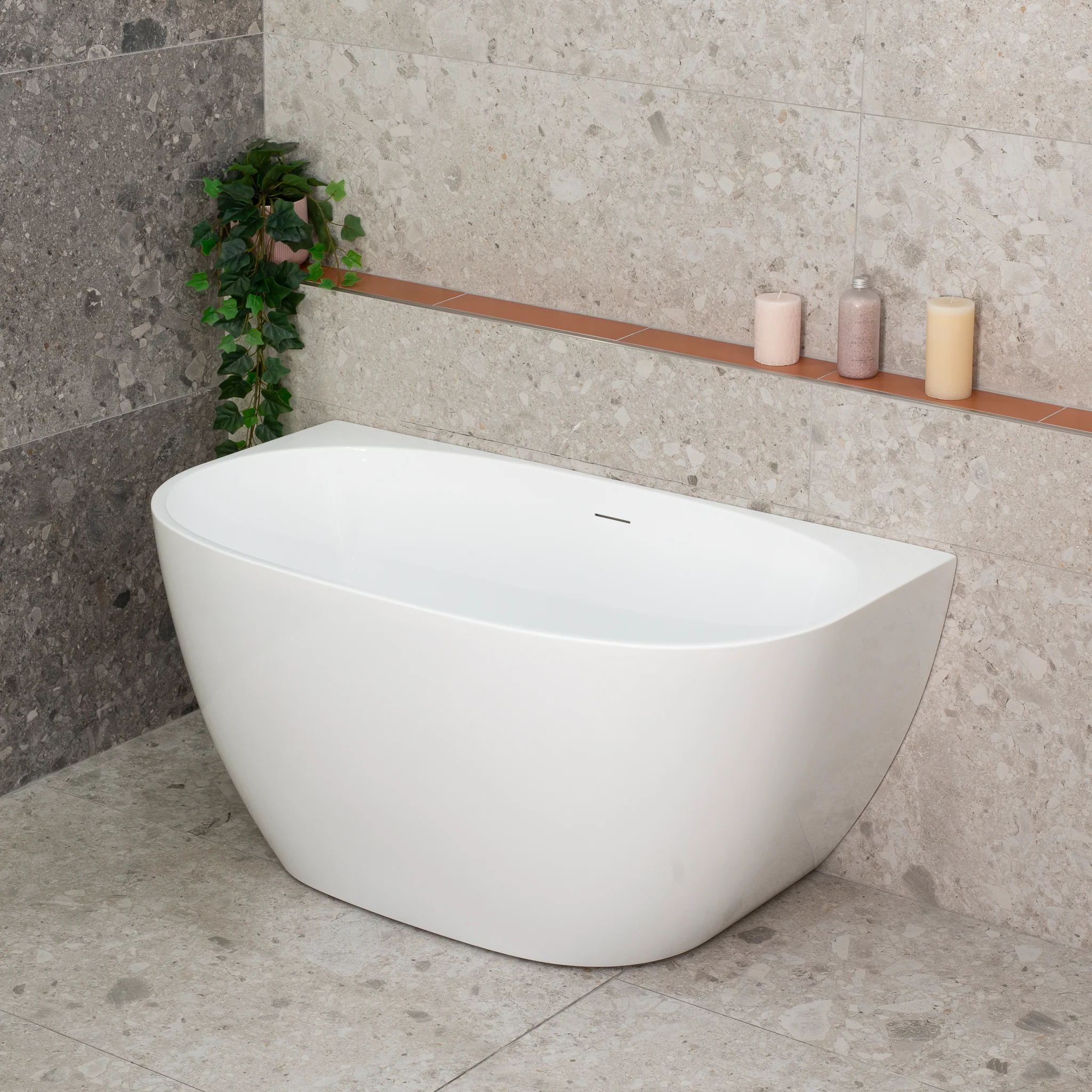 Byron Egg 1200mm Back to Wall Freestanding Bath, Gloss White - Image 4